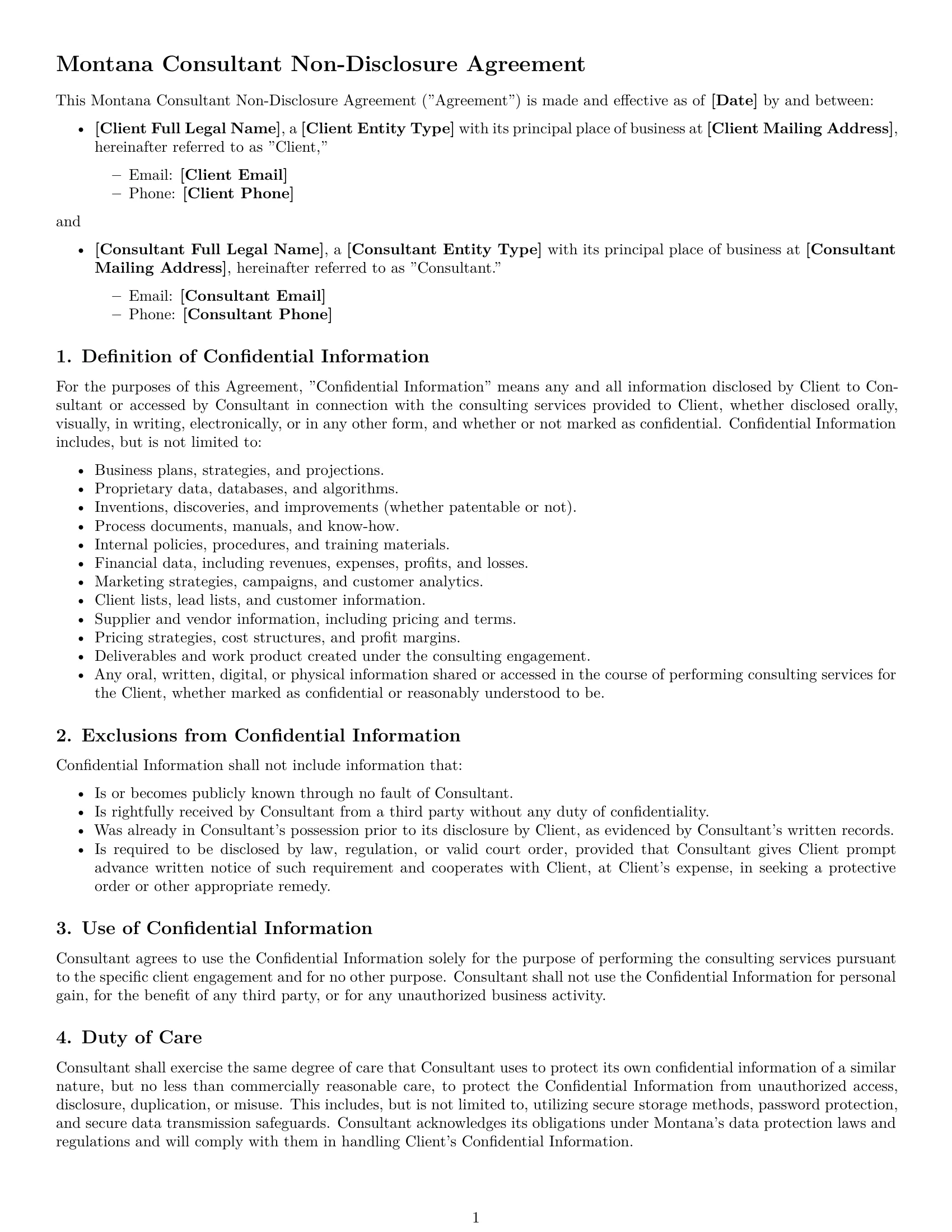 Preview page 1 of Free Montana consultant nda template
