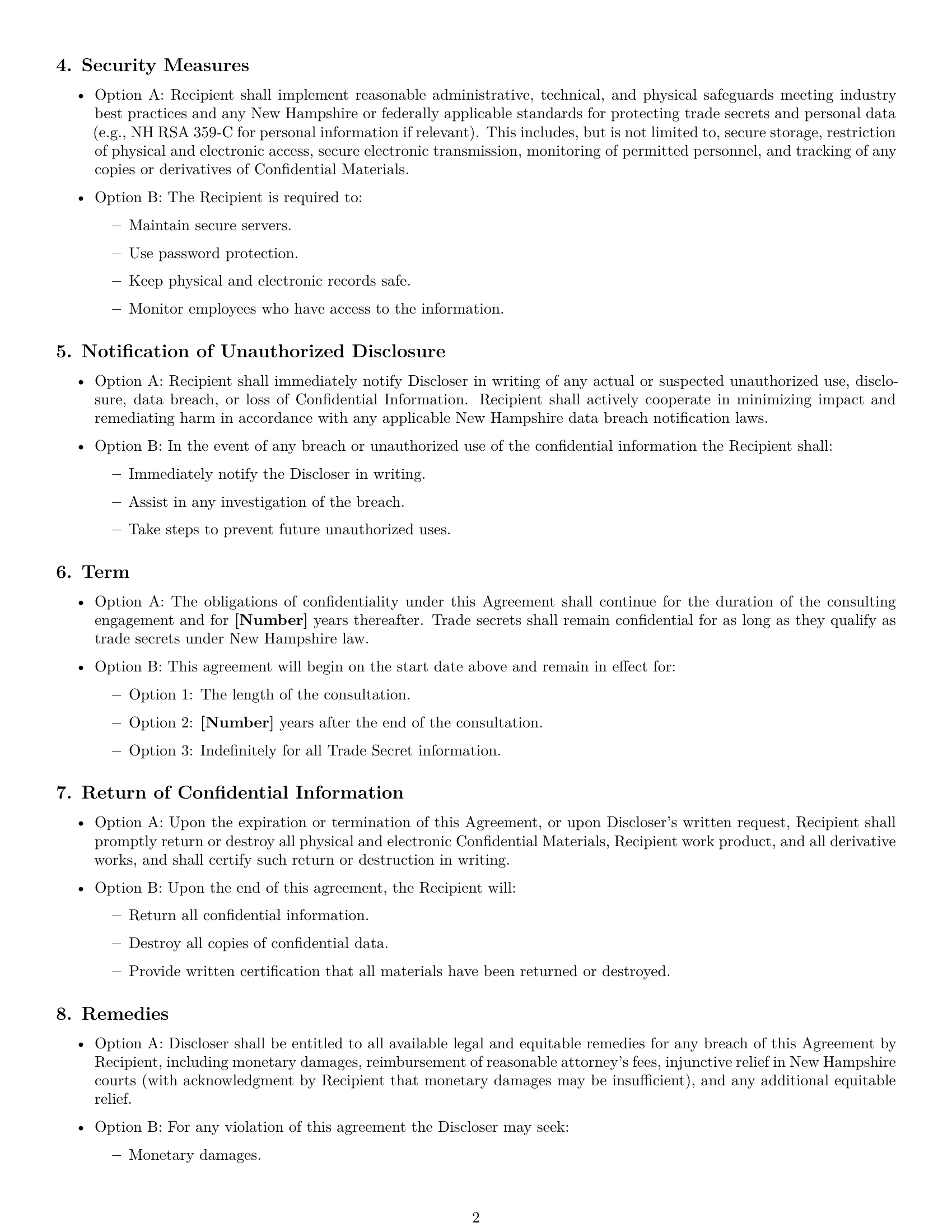 Preview page 2 of Free New Hampshire consultant nda template