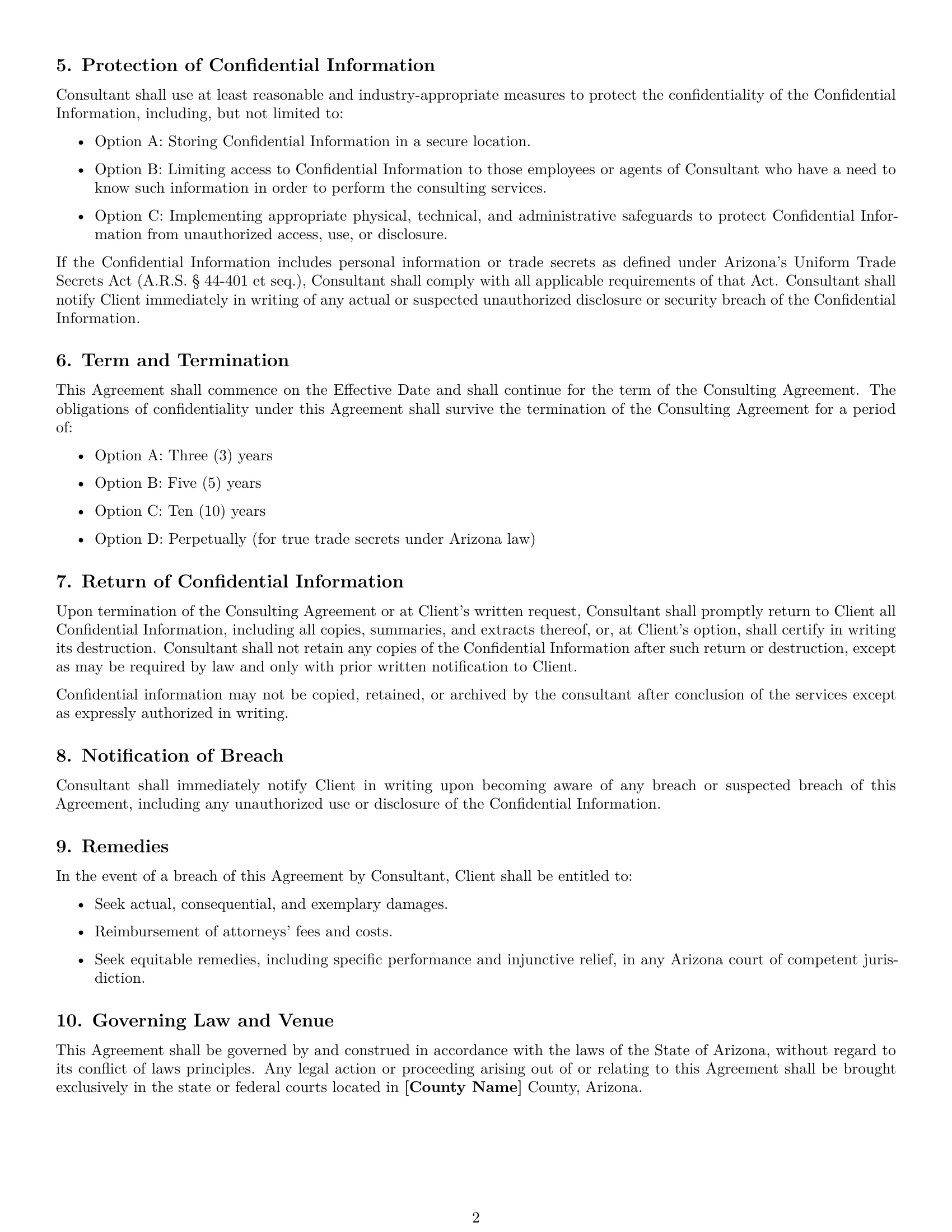 Preview page 2 of Free Arizona consultant nda template
