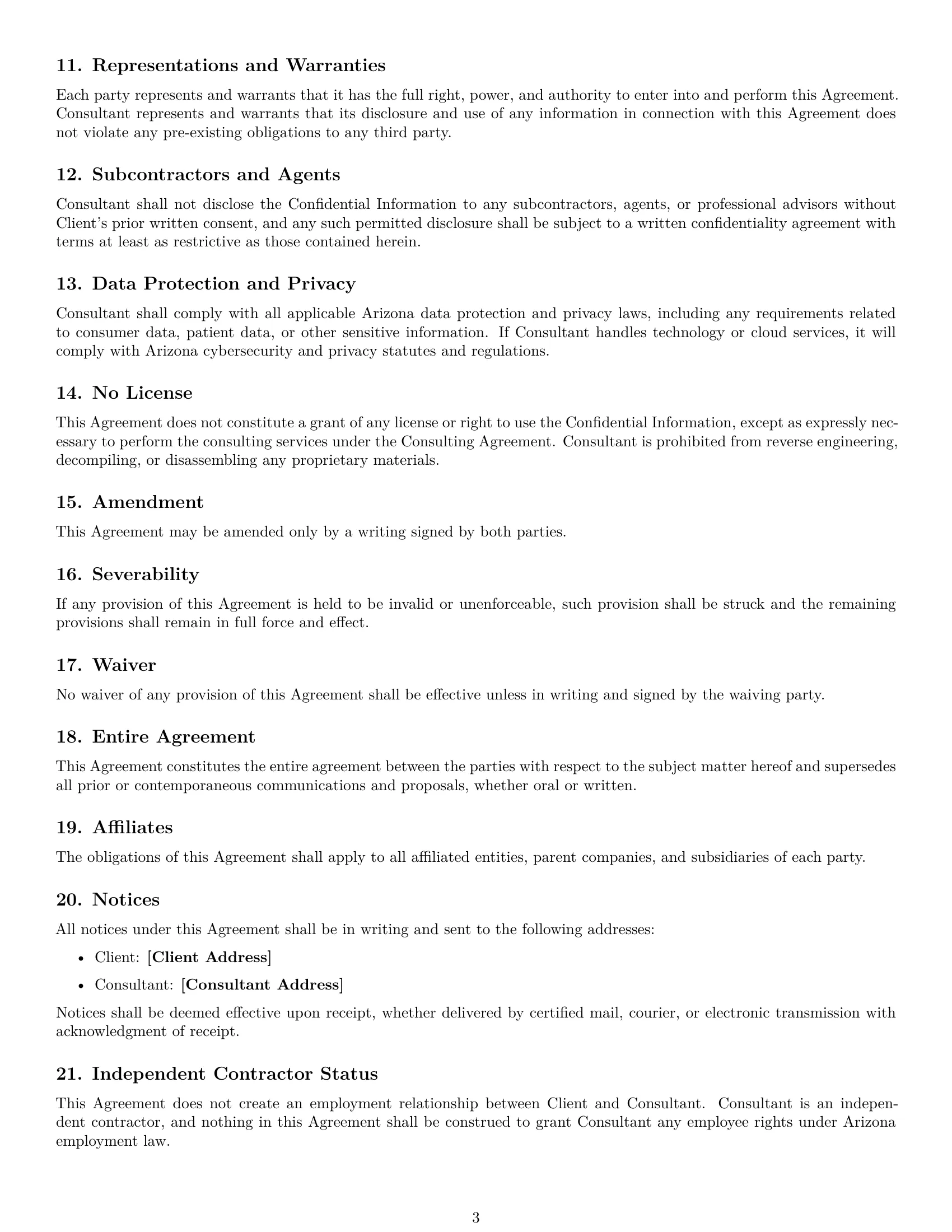 Preview page 3 of Free Arizona consultant nda template