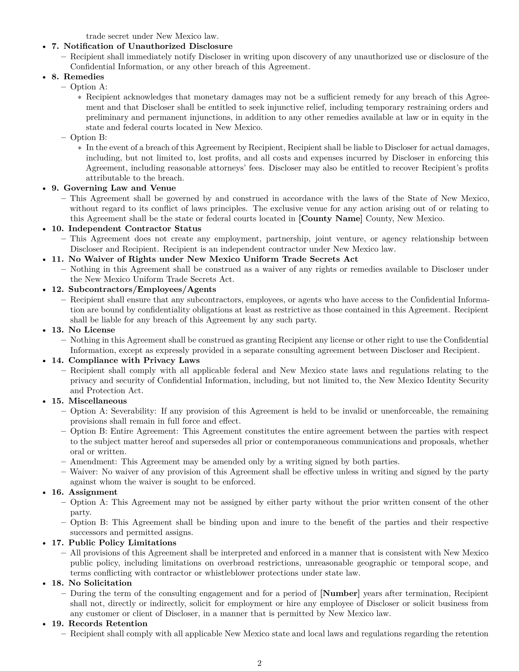 Preview page 2 of Free New Mexico consultant nda template