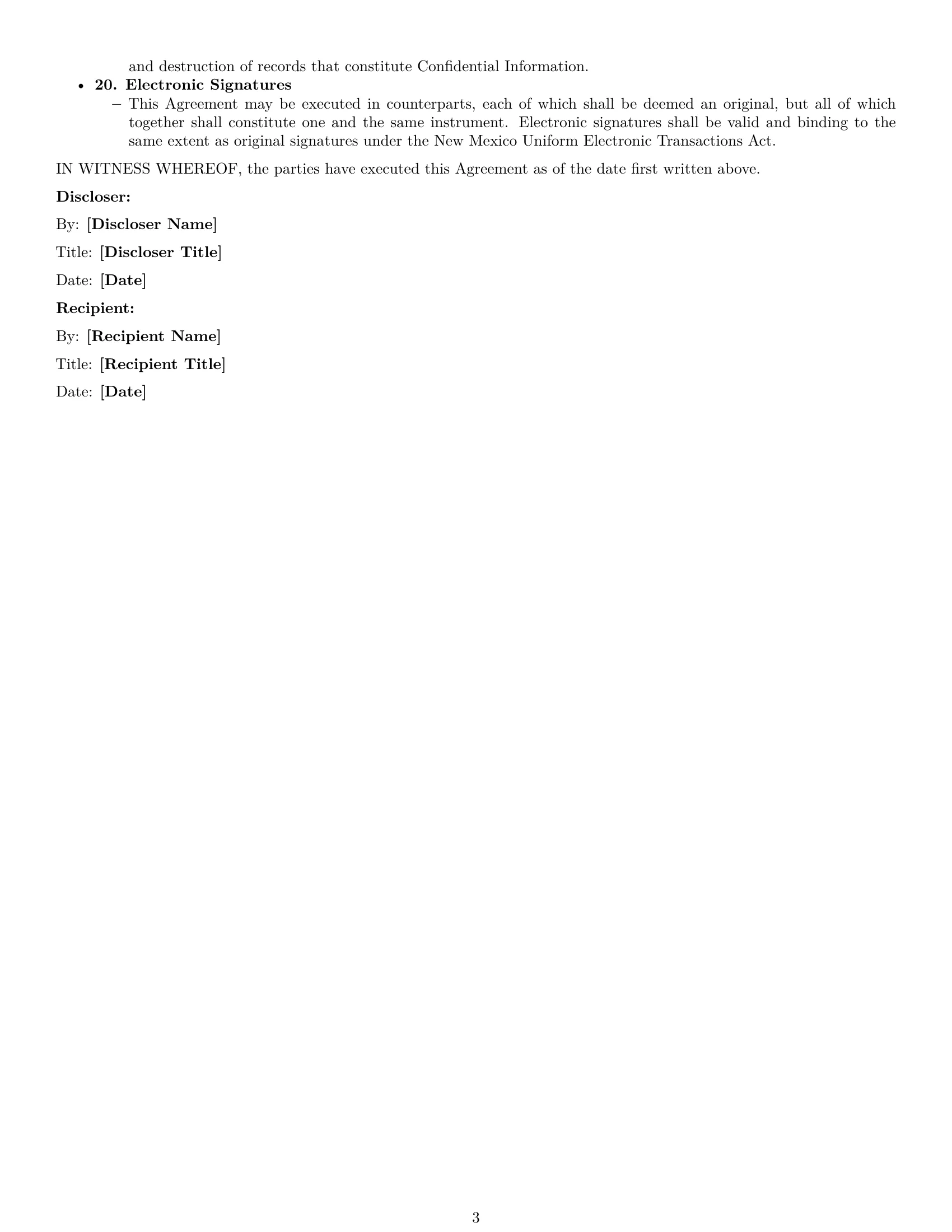 Preview page 3 of Free New Mexico consultant nda template