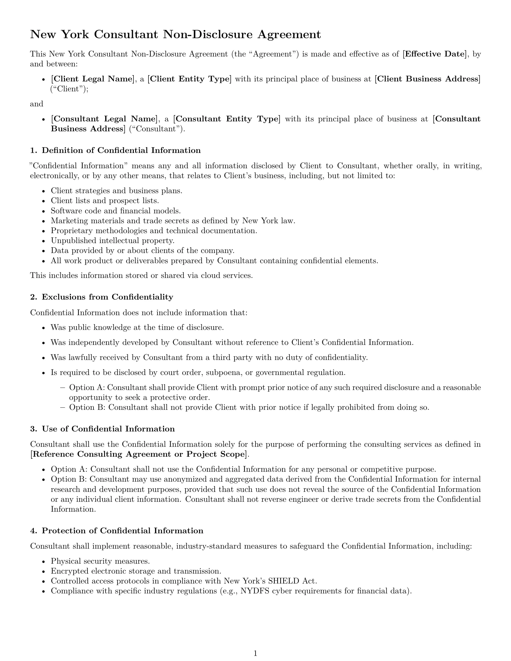 Preview page 1 of Free New York consultant nda template