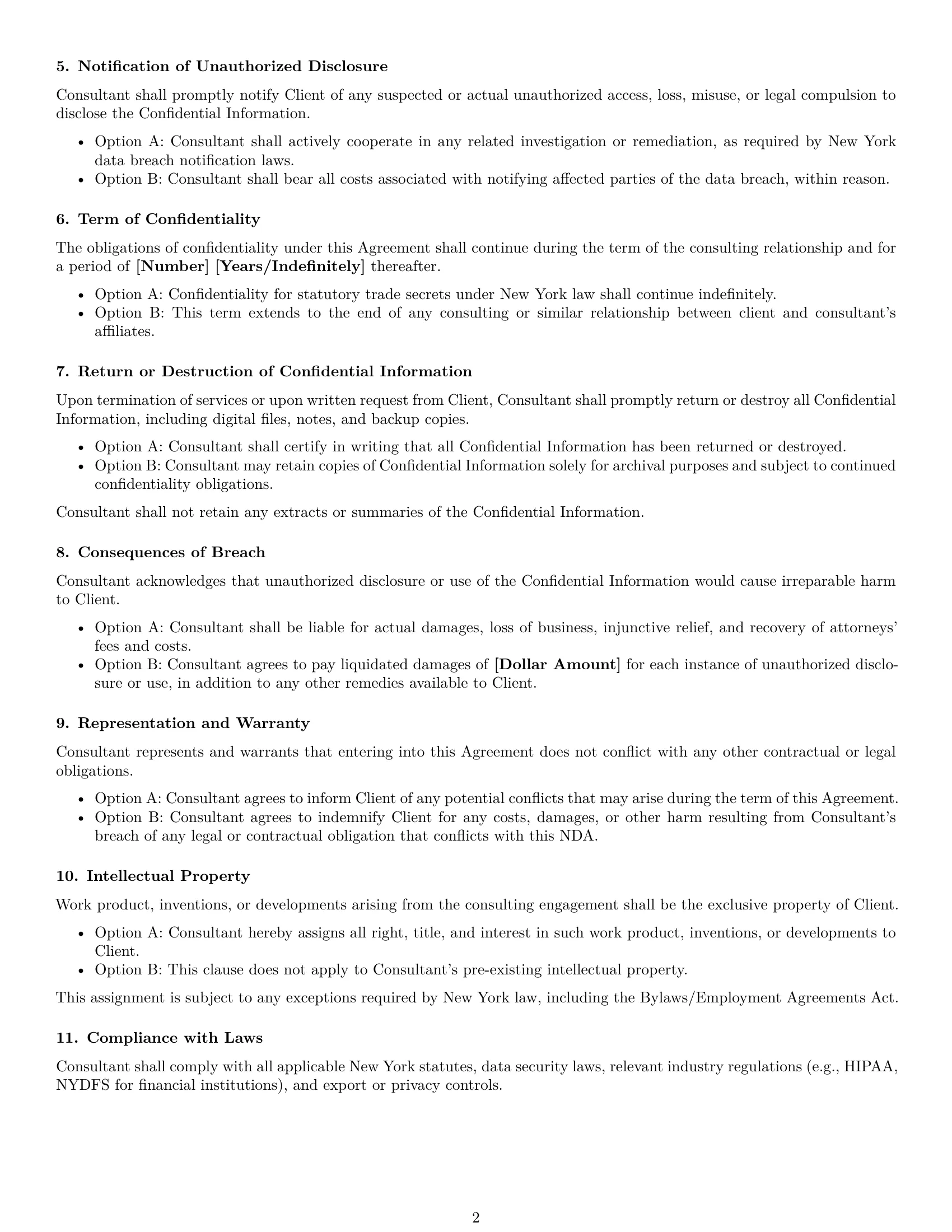 Preview page 2 of Free New York consultant nda template