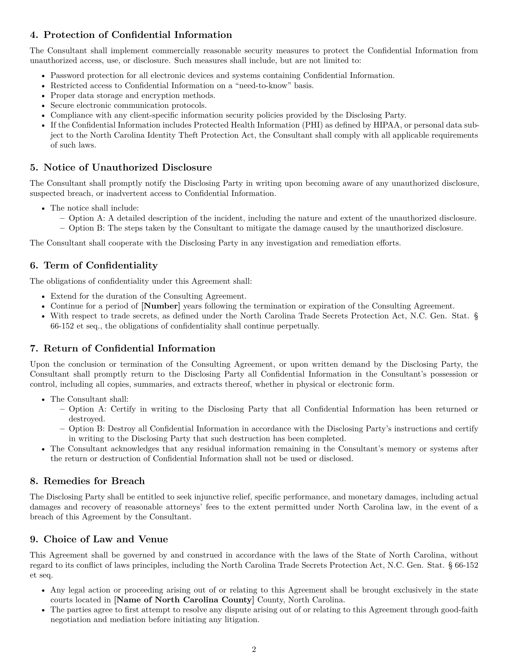 Preview page 2 of Free North Carolina consultant nda template