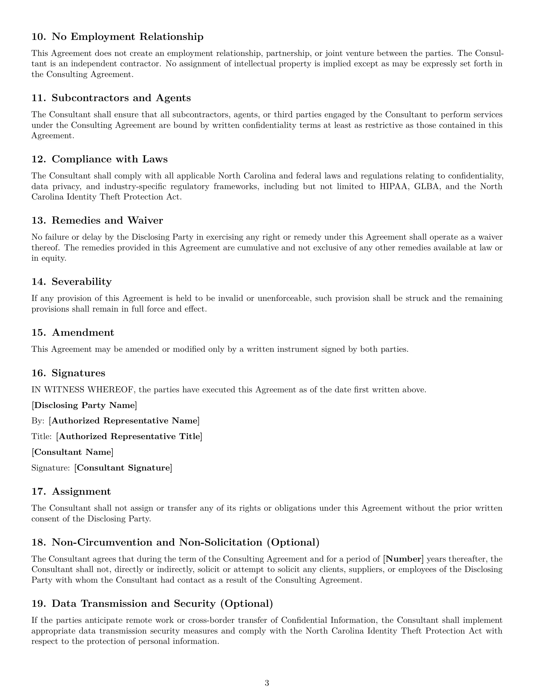 Preview page 3 of Free North Carolina consultant nda template