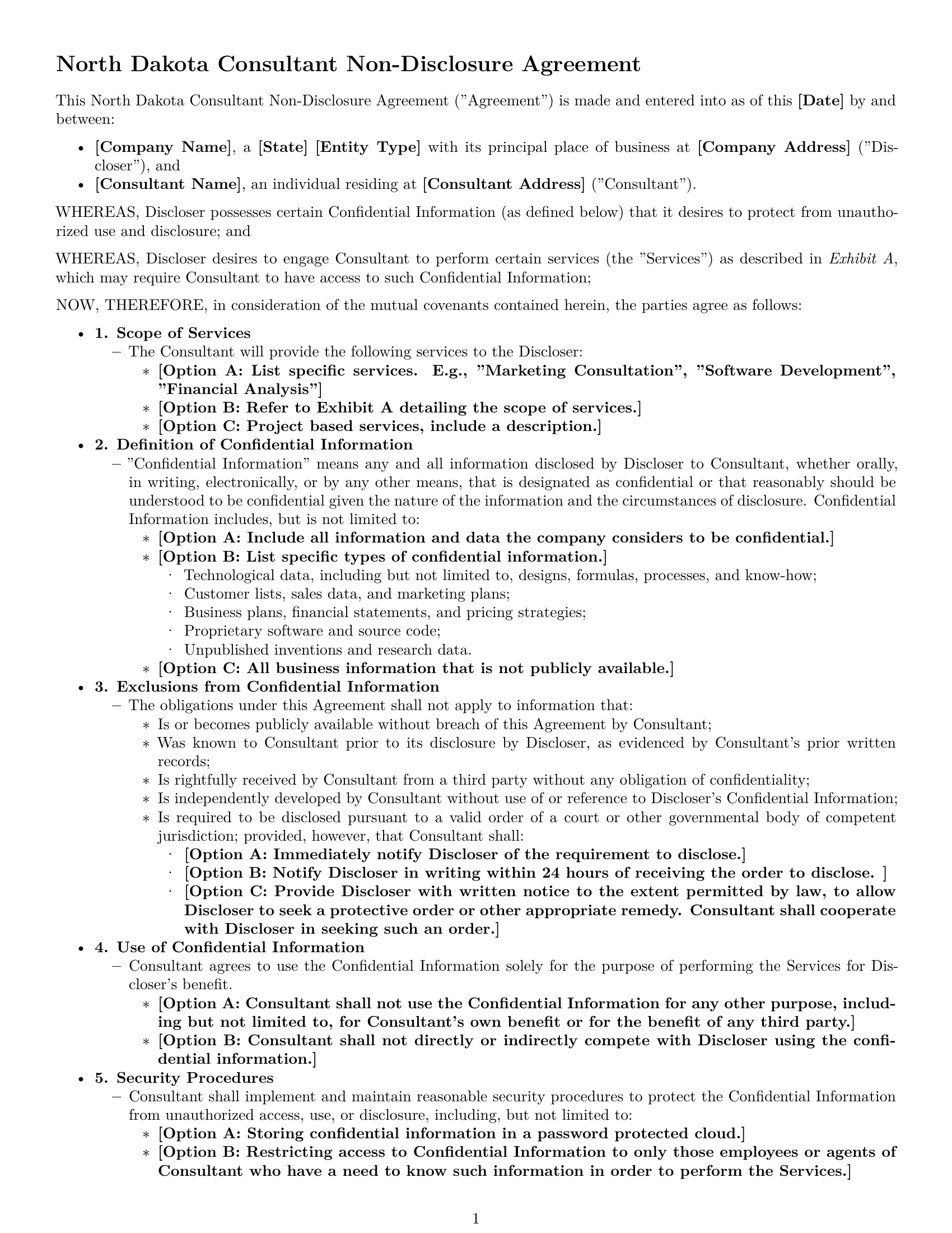 Preview page 1 of Free North Dakota consultant nda template