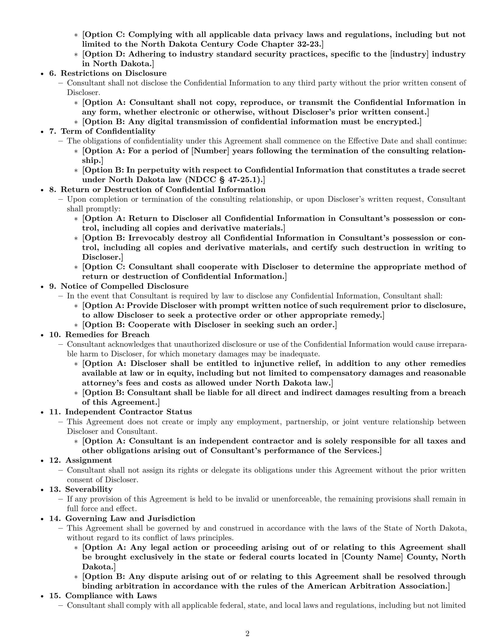 Preview page 2 of Free North Dakota consultant nda template