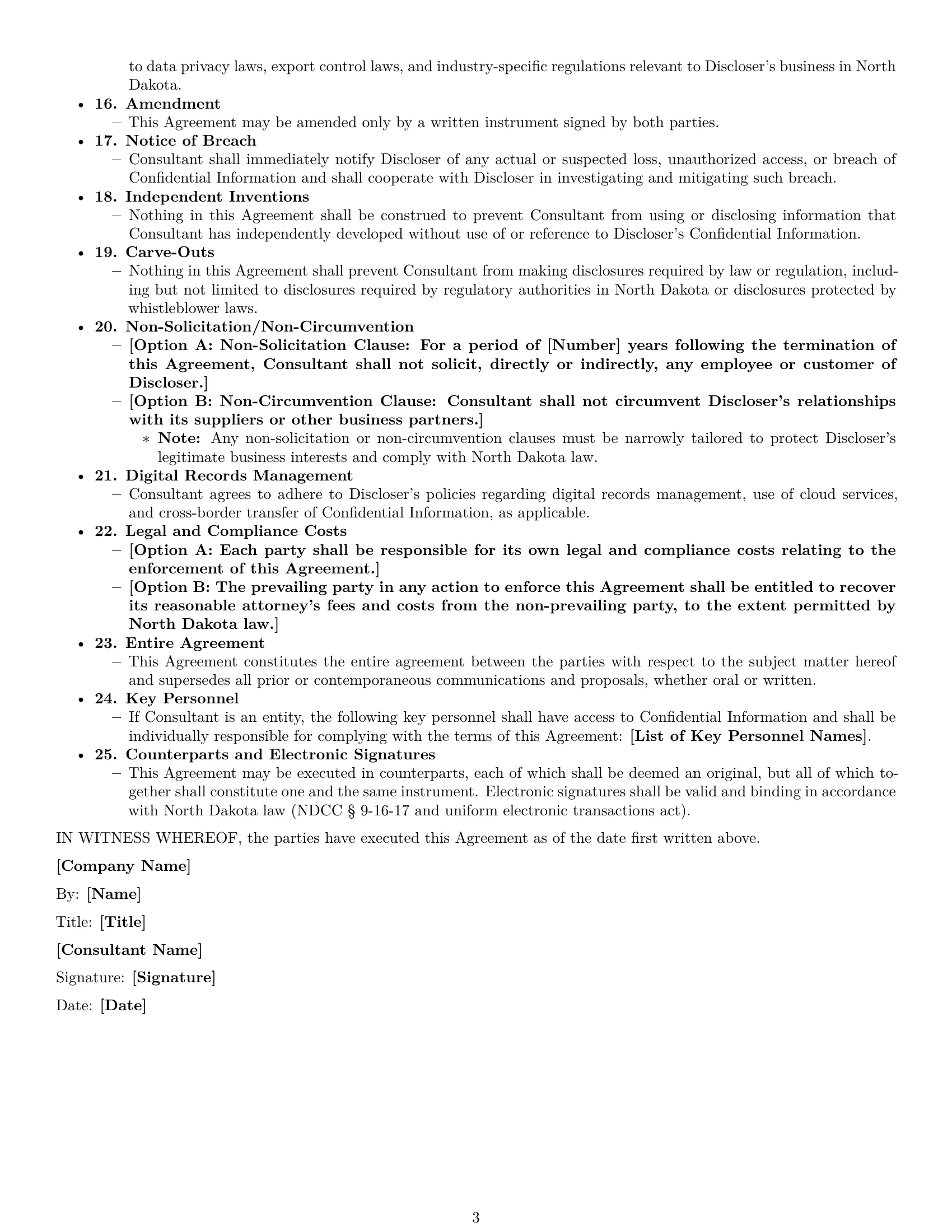 Preview page 3 of Free North Dakota consultant nda template
