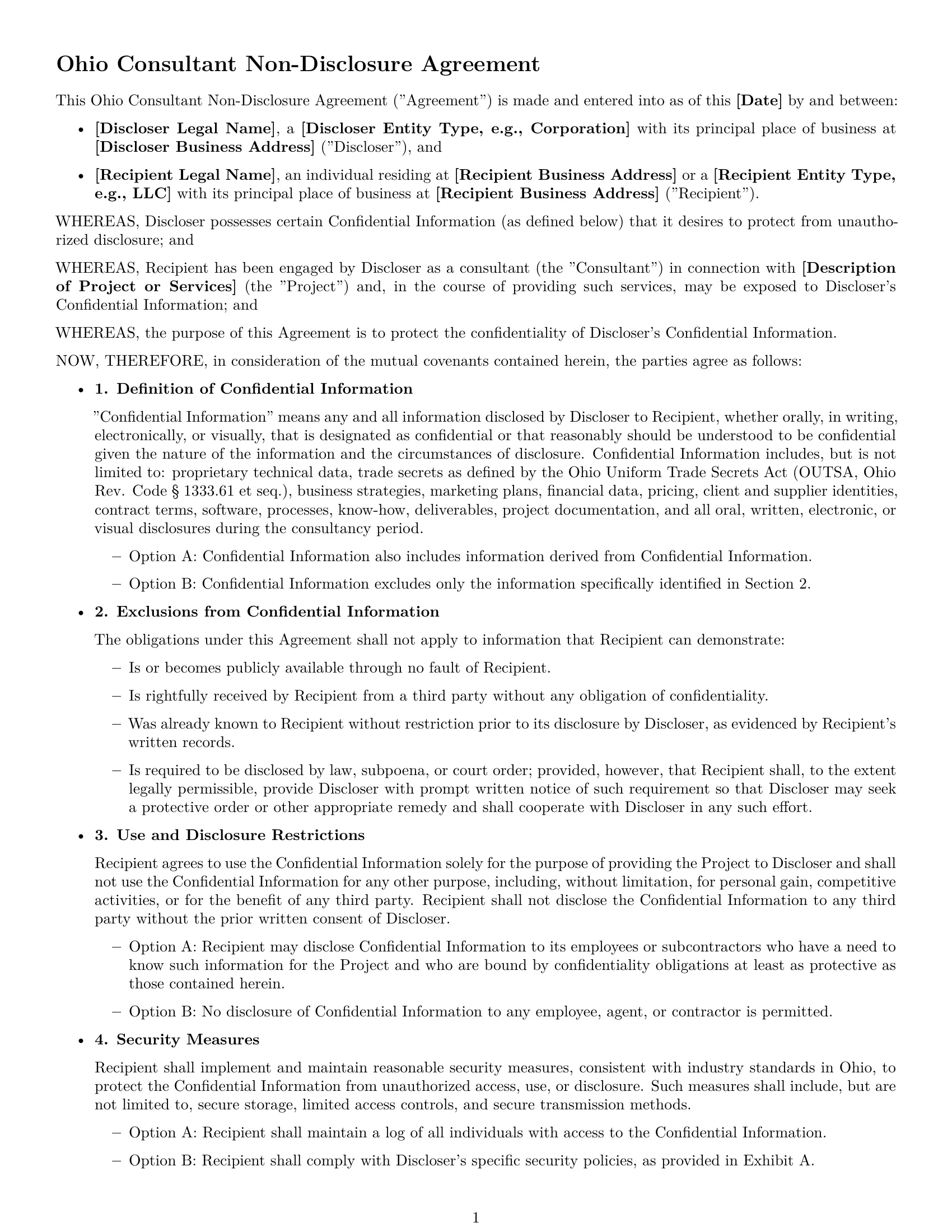 Preview page 1 of Free Ohio consultant nda template