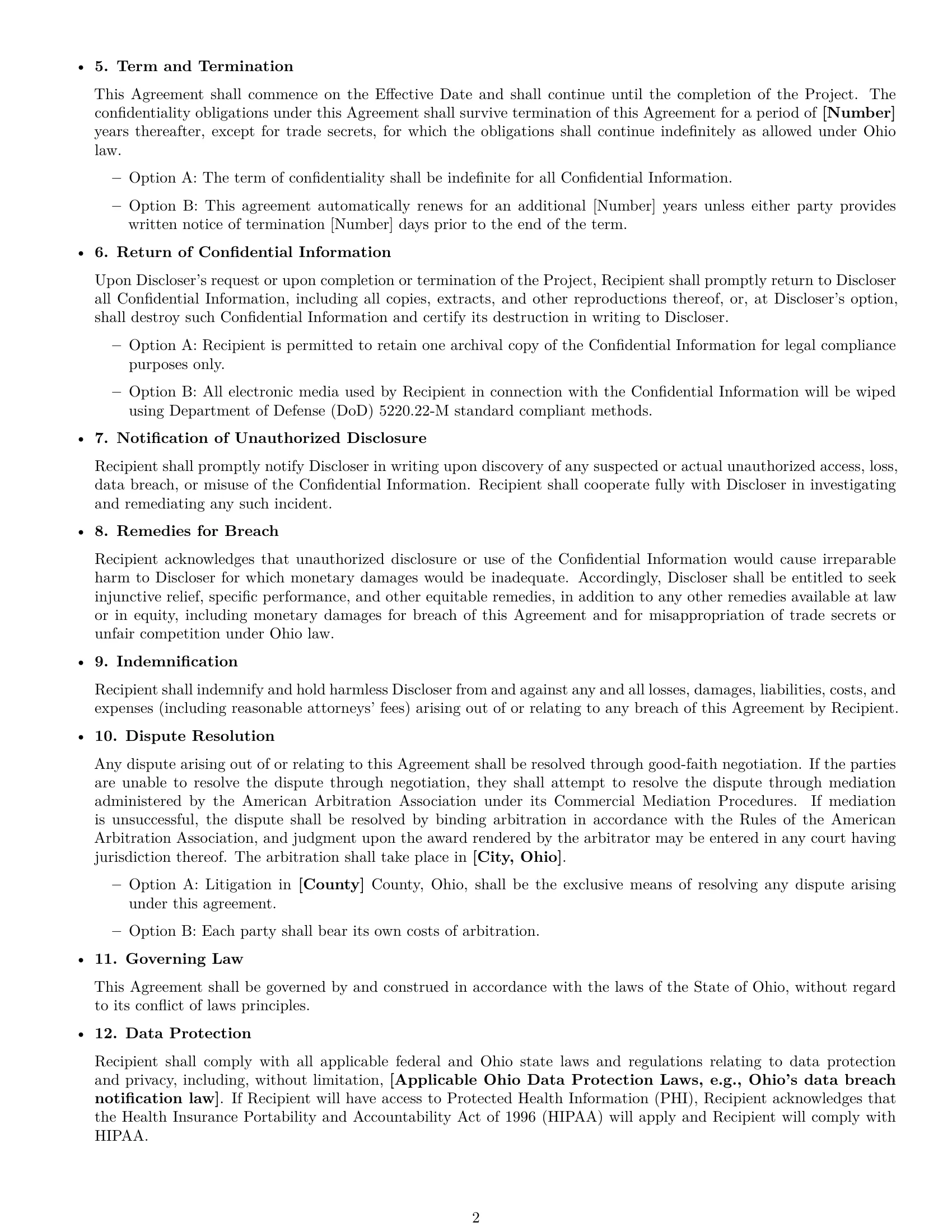 Preview page 2 of Free Ohio consultant nda template
