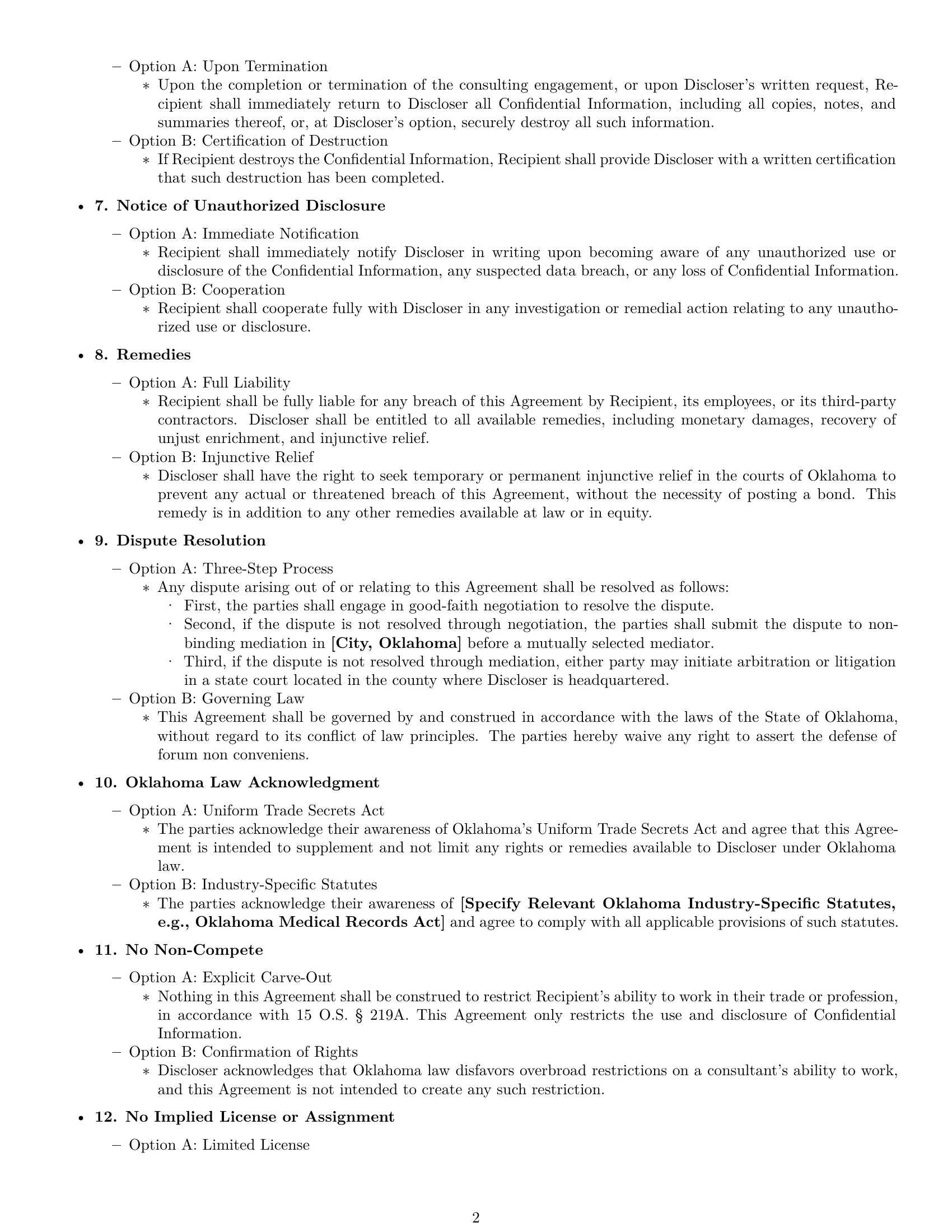 Preview page 2 of Free Oklahoma consultant nda template