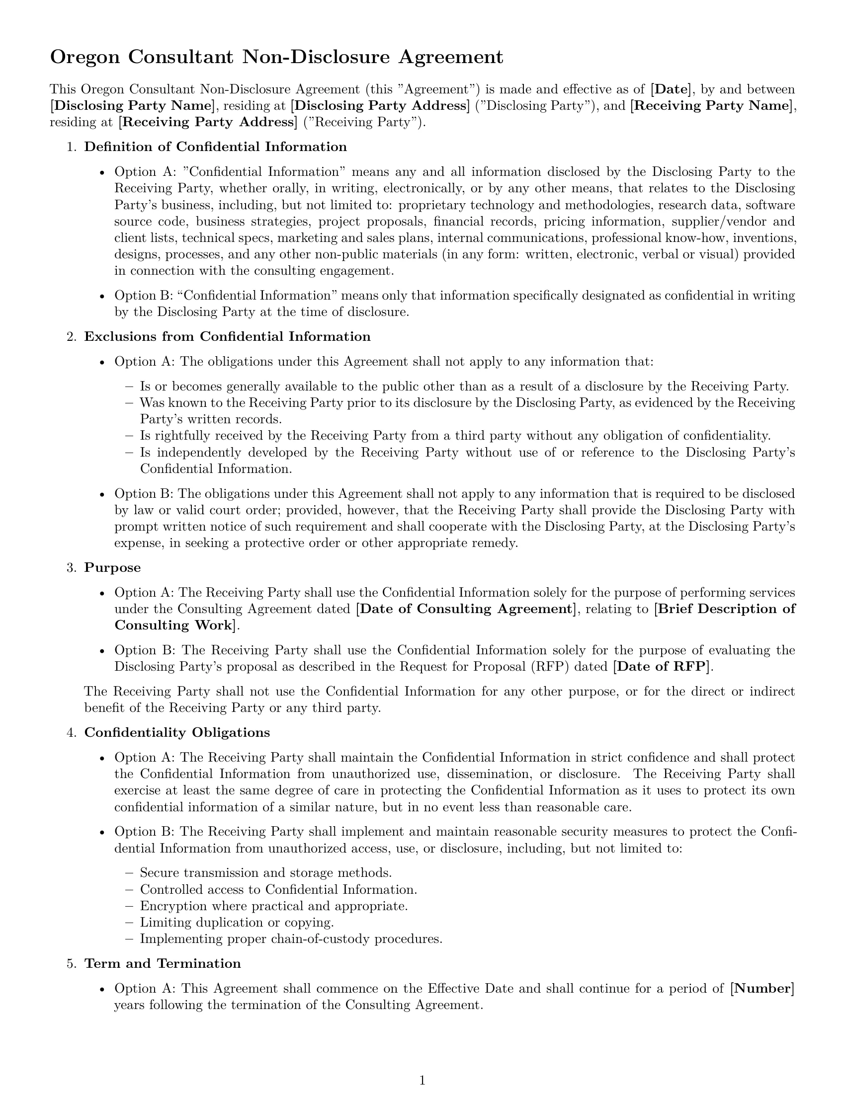 Preview page 1 of Free Oregon consultant nda template