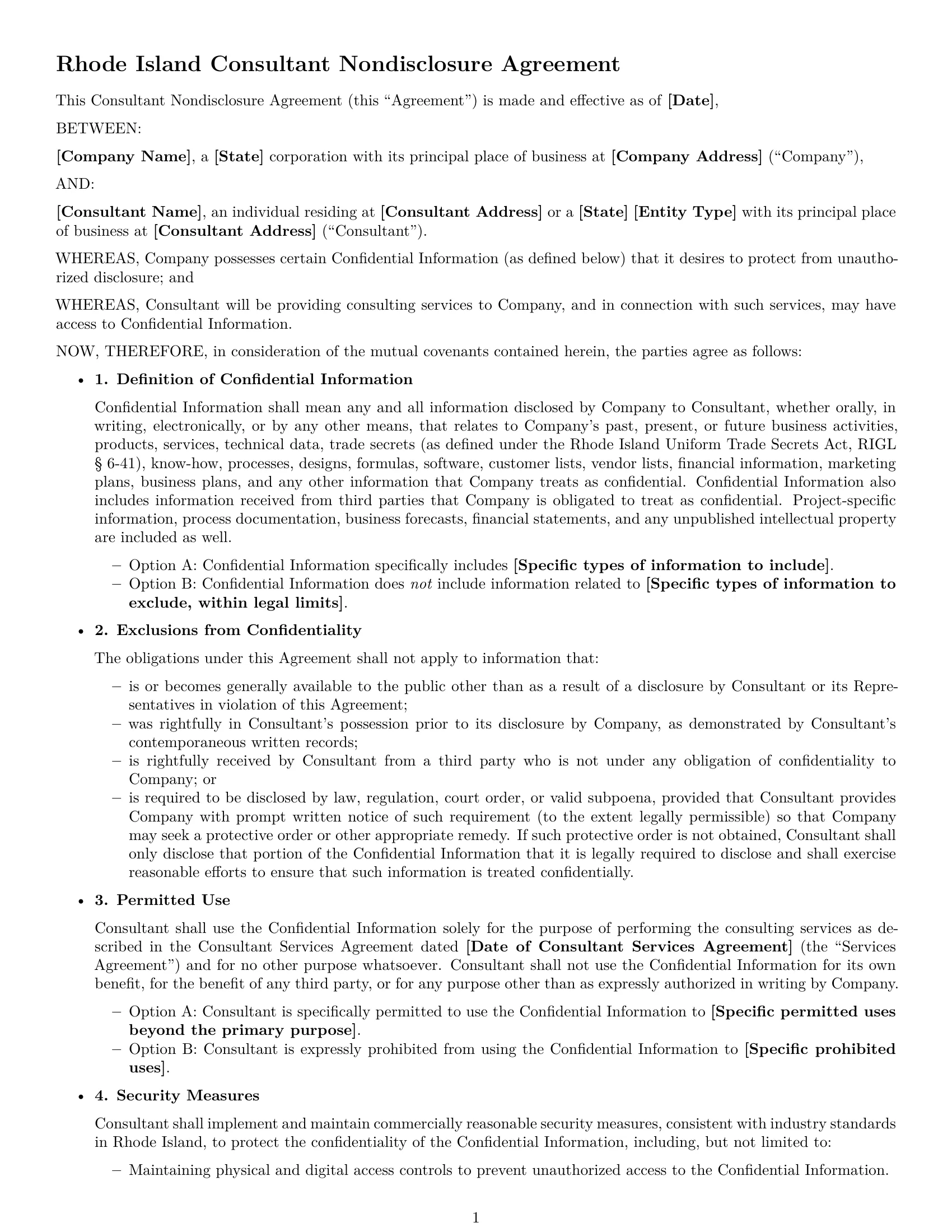 Preview page 1 of Free Rhode Island consultant nda template