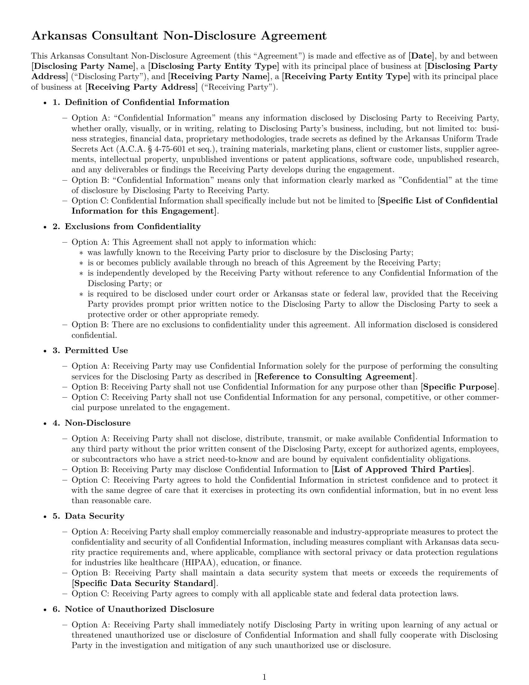 Preview page 1 of Free Arkansas consultant nda template