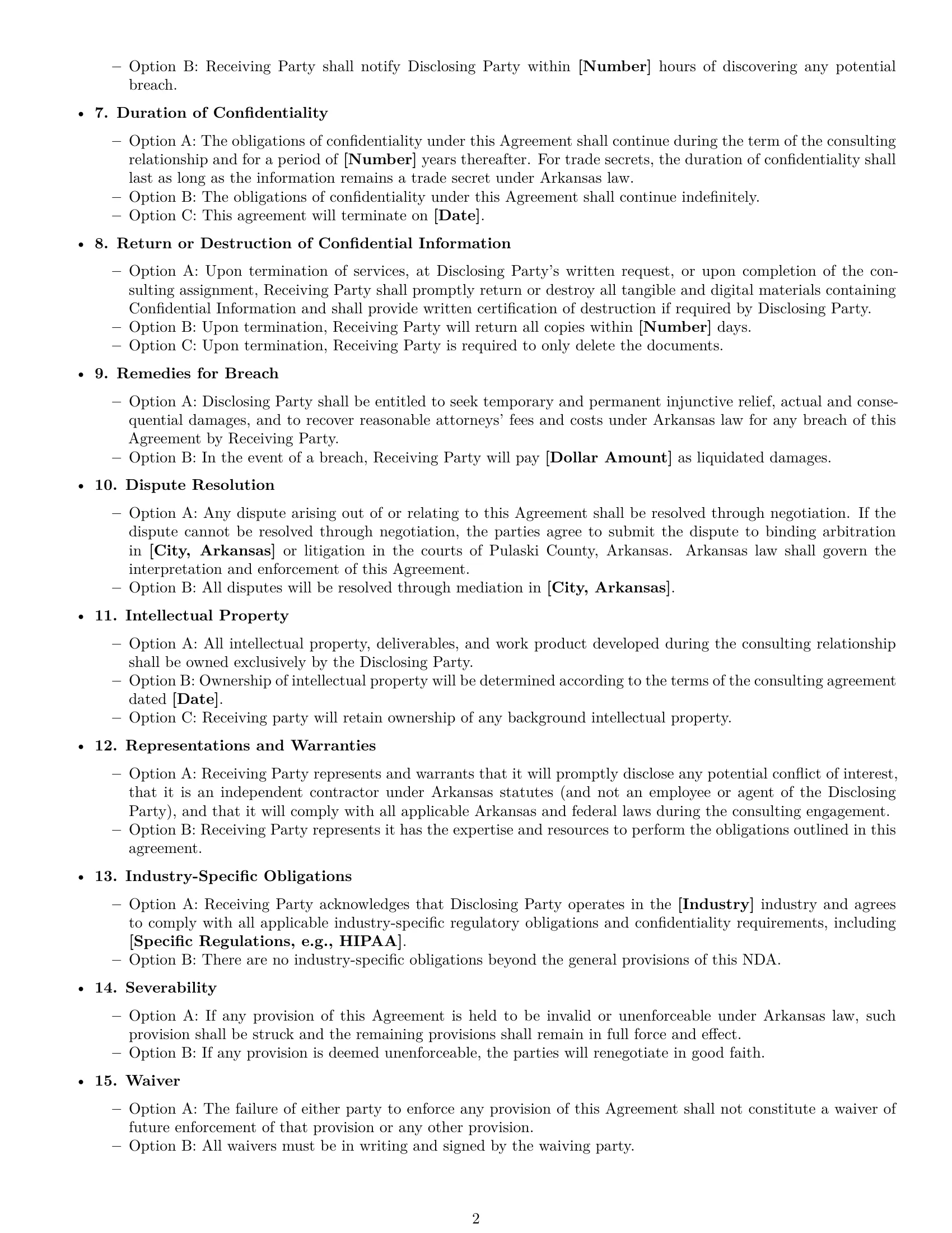 Preview page 2 of Free Arkansas consultant nda template