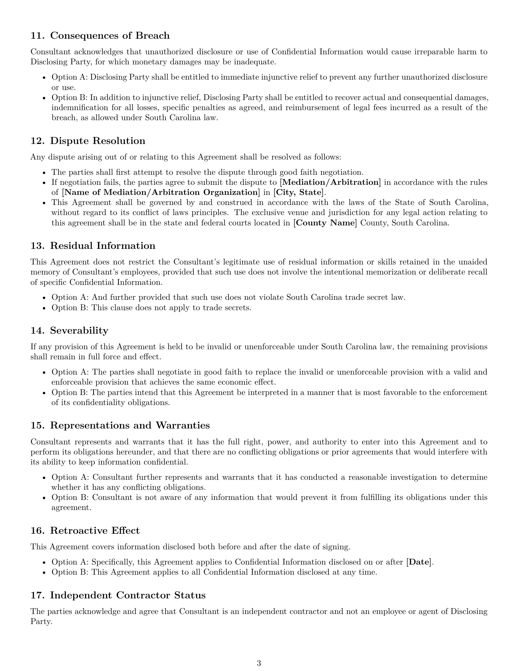 Preview page 3 of Free South Carolina consultant nda template