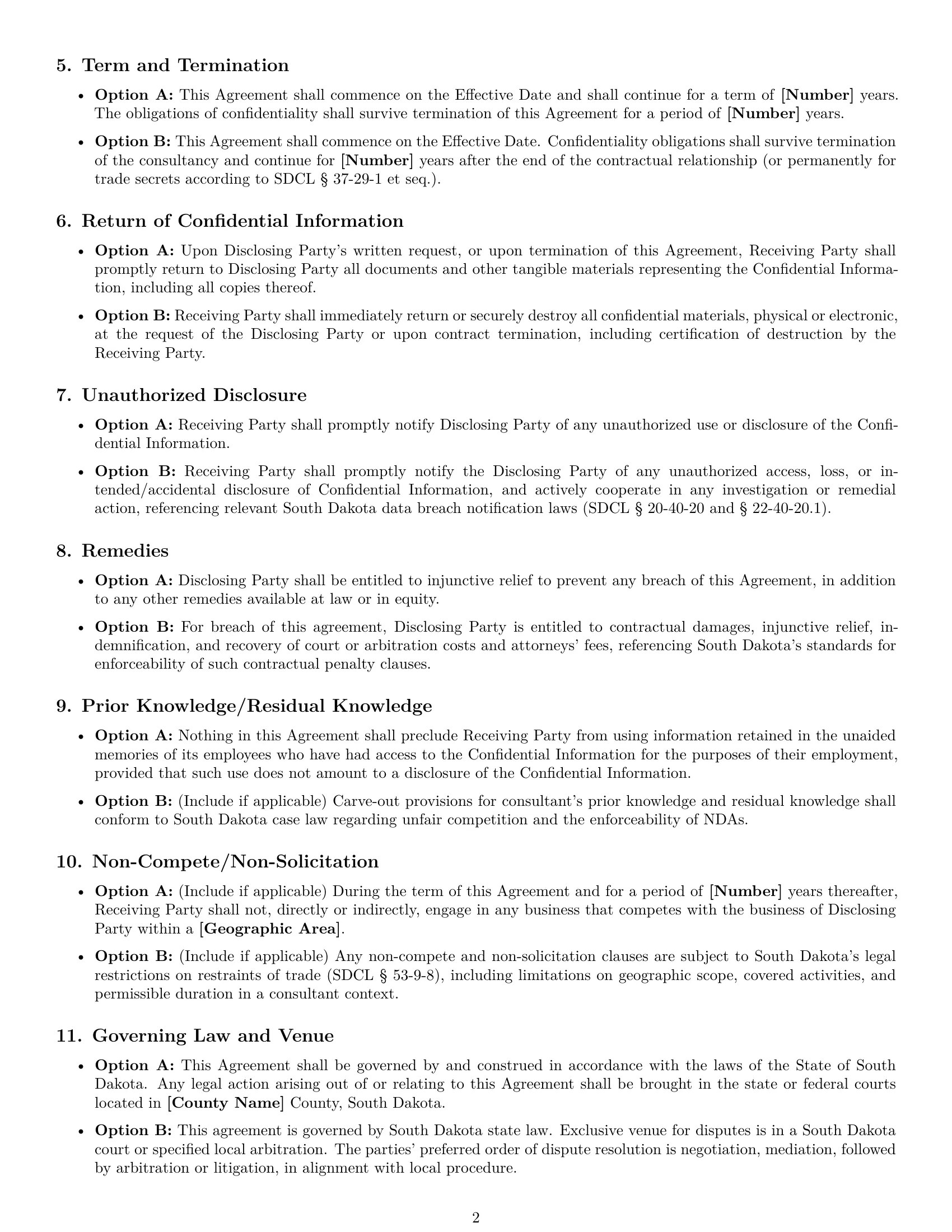 Preview page 2 of Free South Dakota consultant nda template