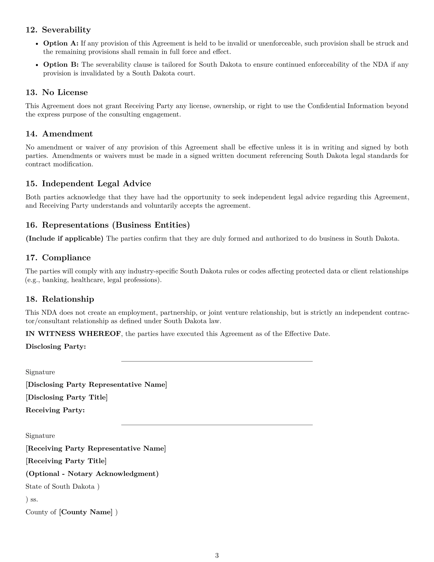 Preview page 3 of Free South Dakota consultant nda template