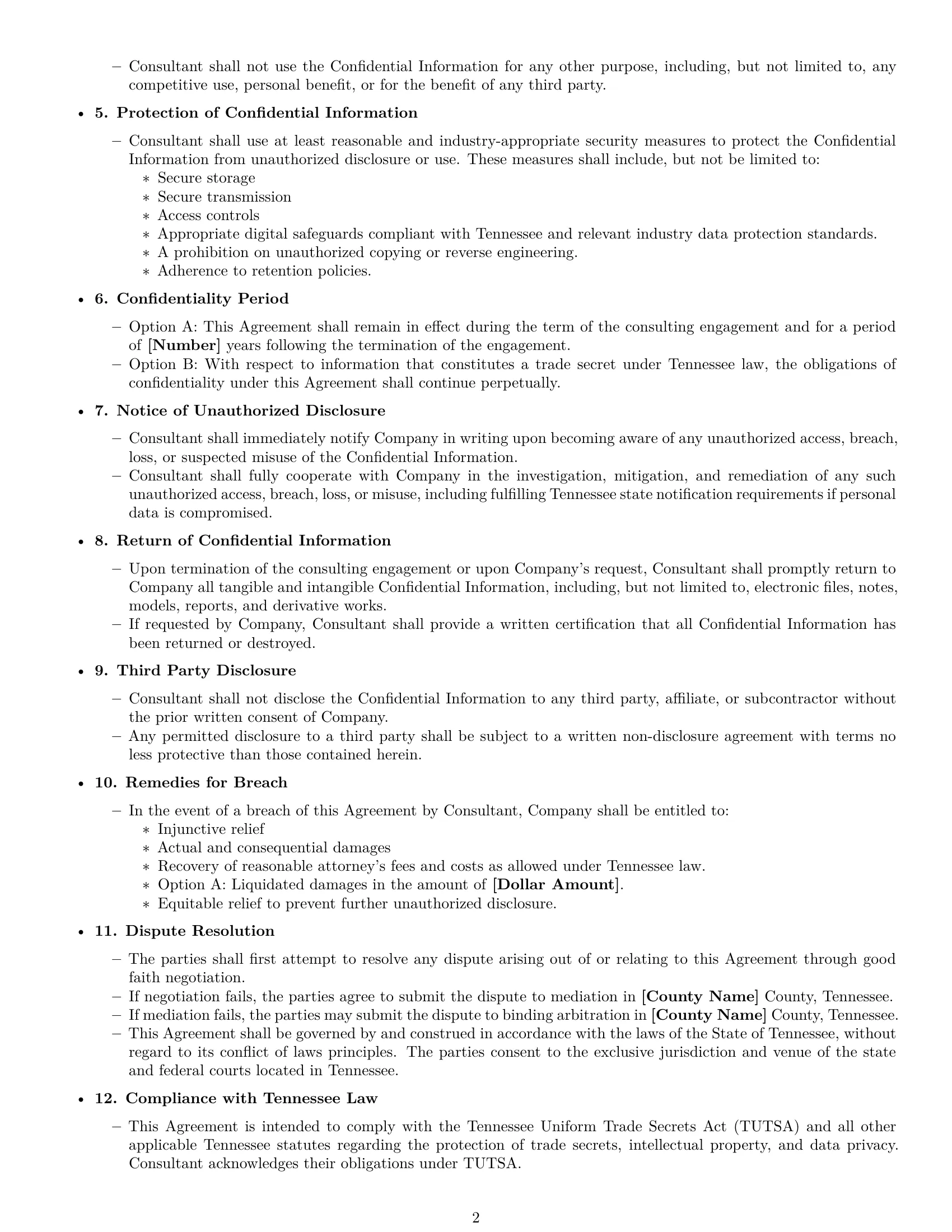 Preview page 2 of Free Tennessee consultant nda template