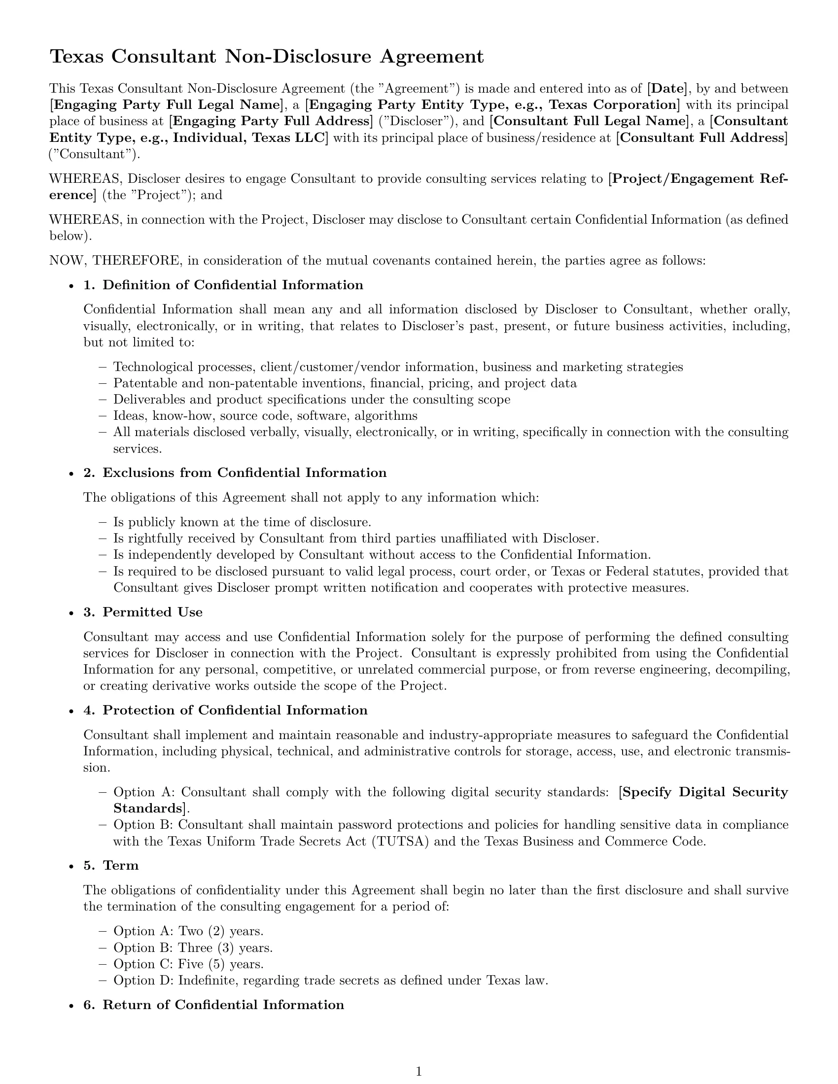 Preview page 1 of Free Texas consultant nda template