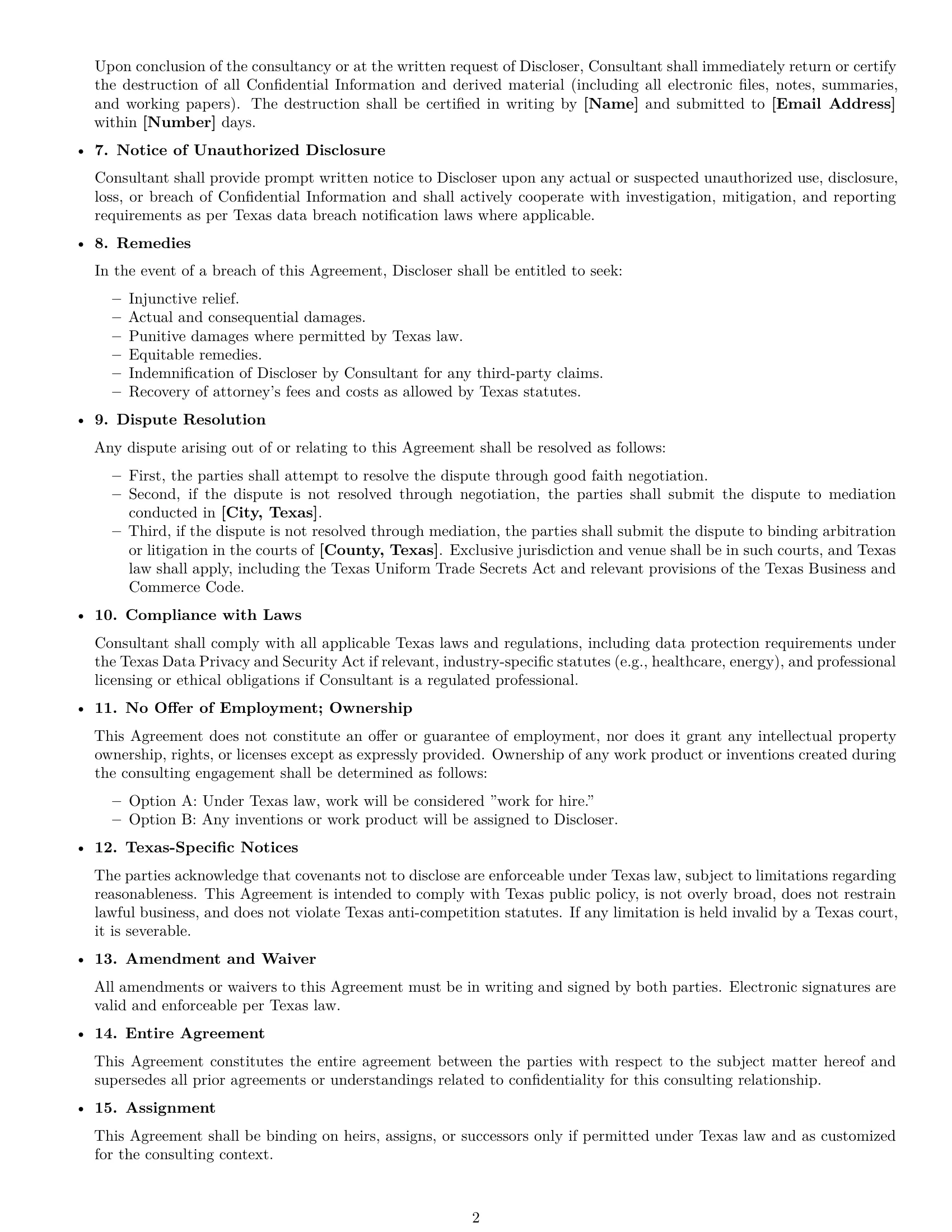 Preview page 2 of Free Texas consultant nda template