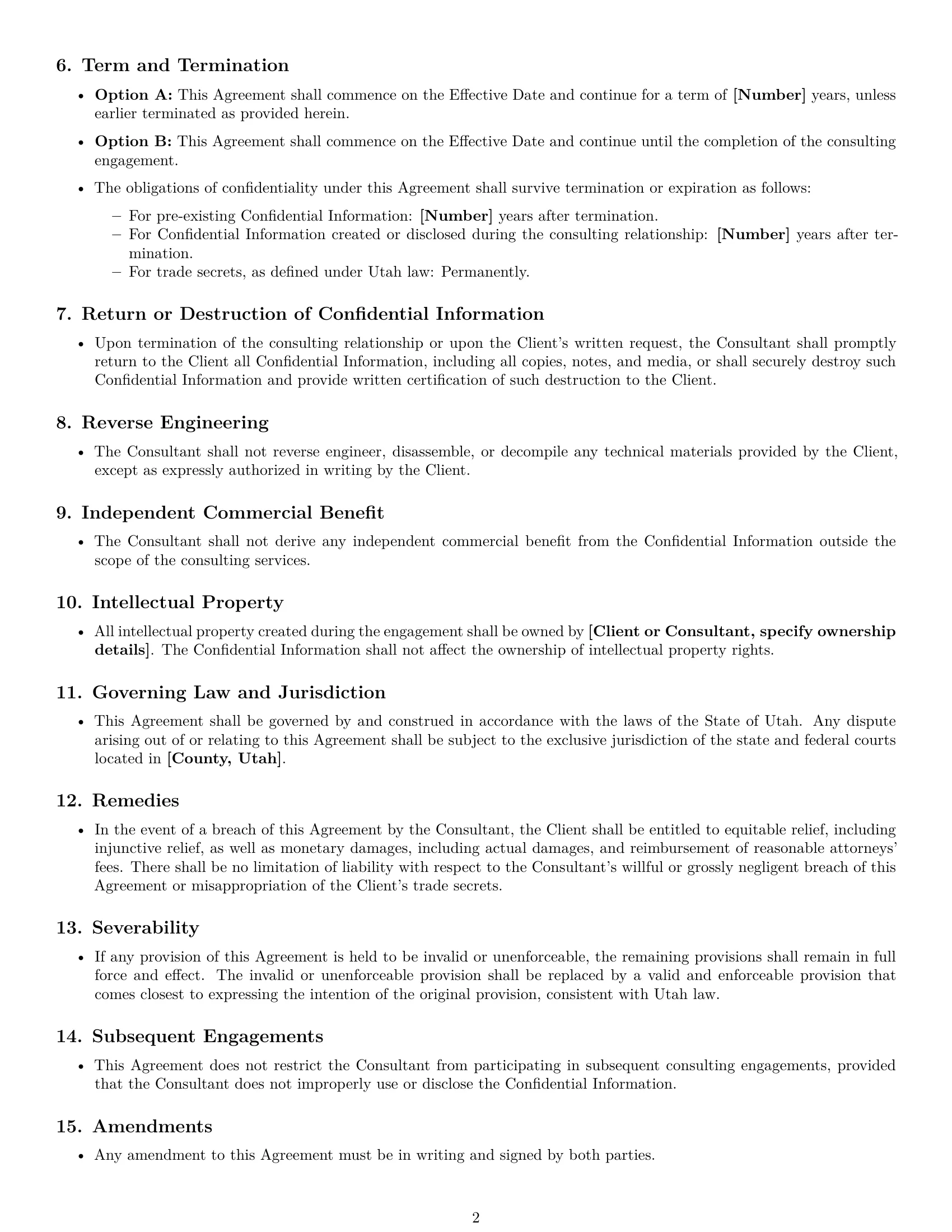 Preview page 2 of Free Utah consultant nda template