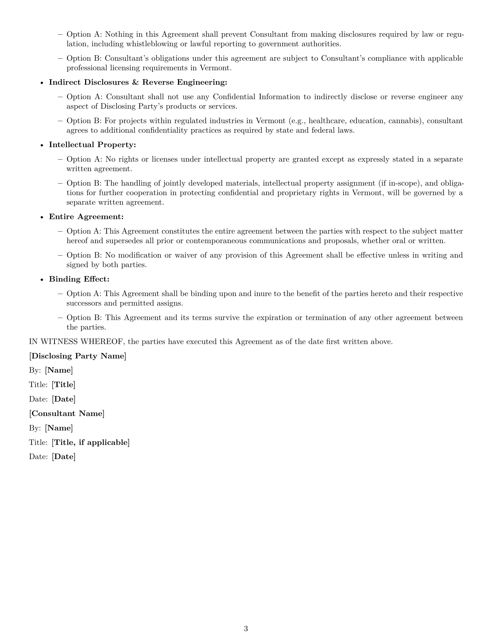 Preview page 3 of Free Vermont consultant nda template