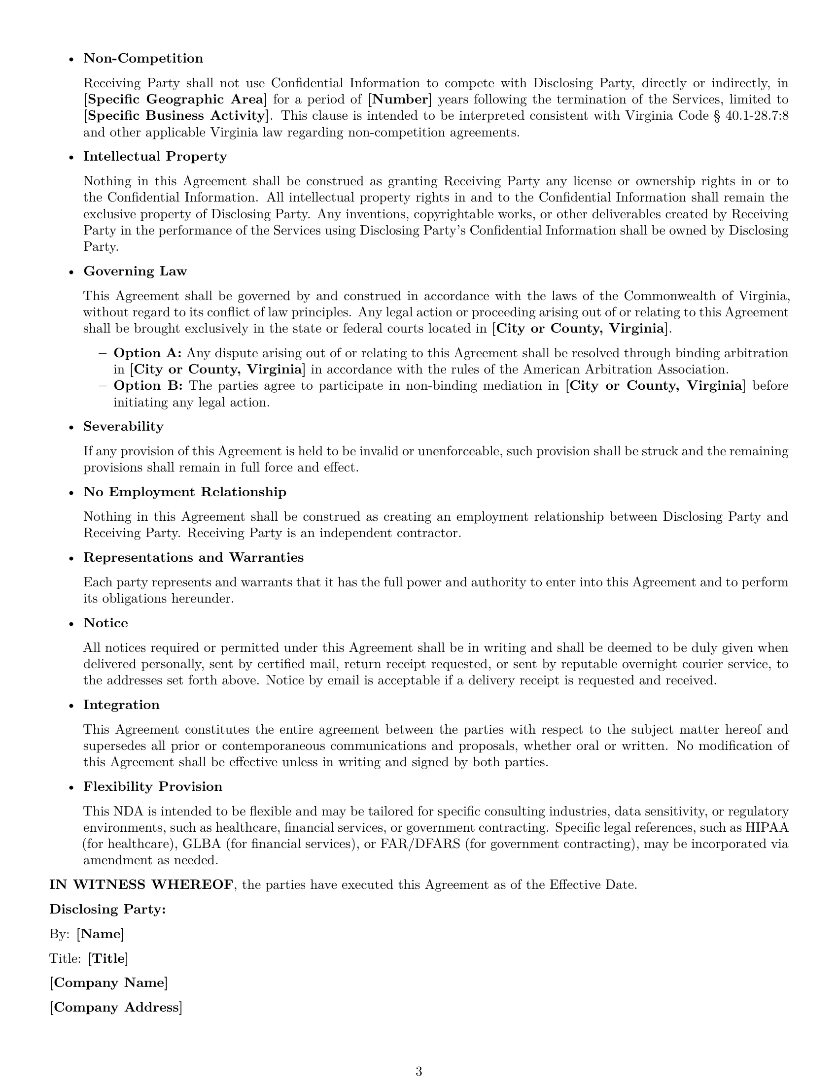 Preview page 3 of Free Virginia consultant nda template
