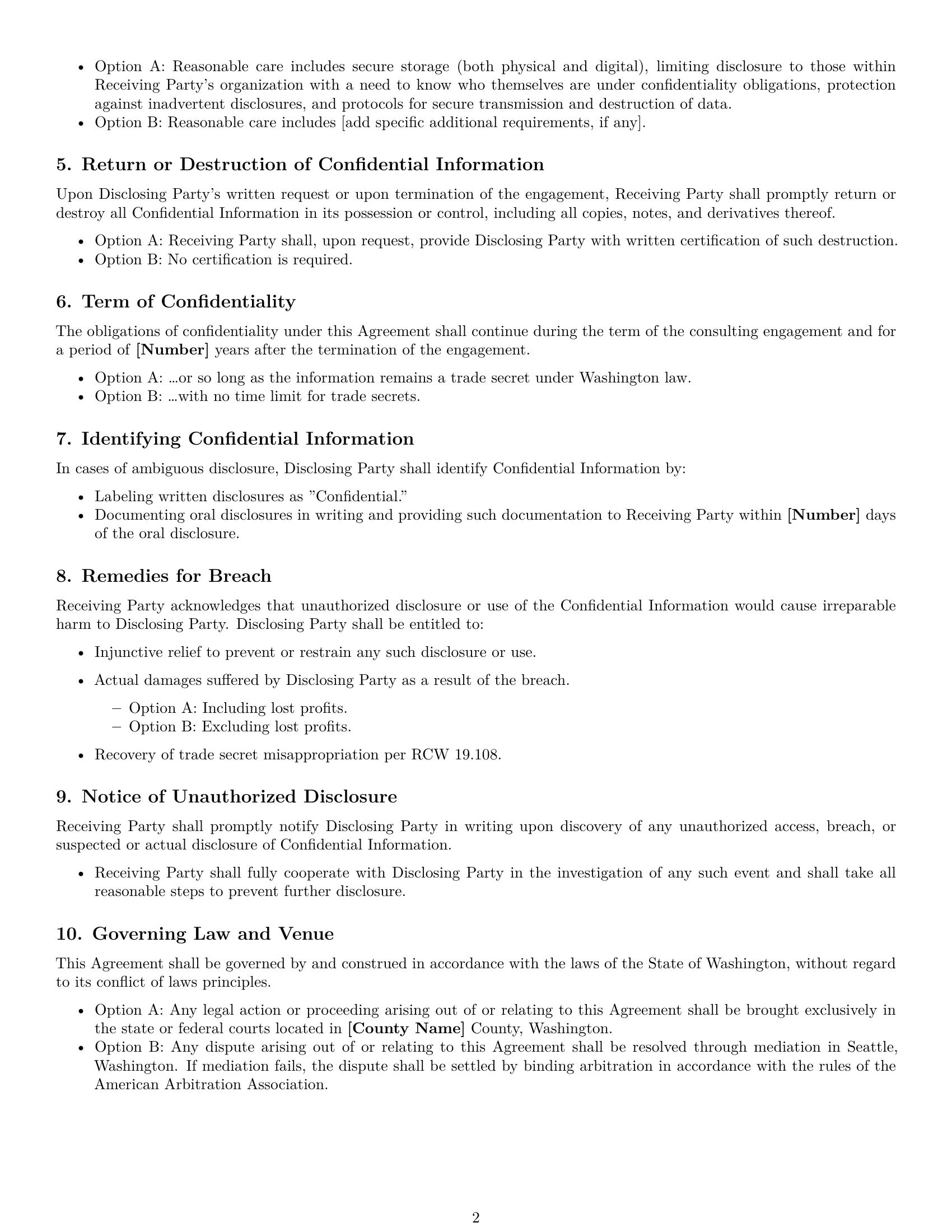 Preview page 2 of Free Washington consultant nda template