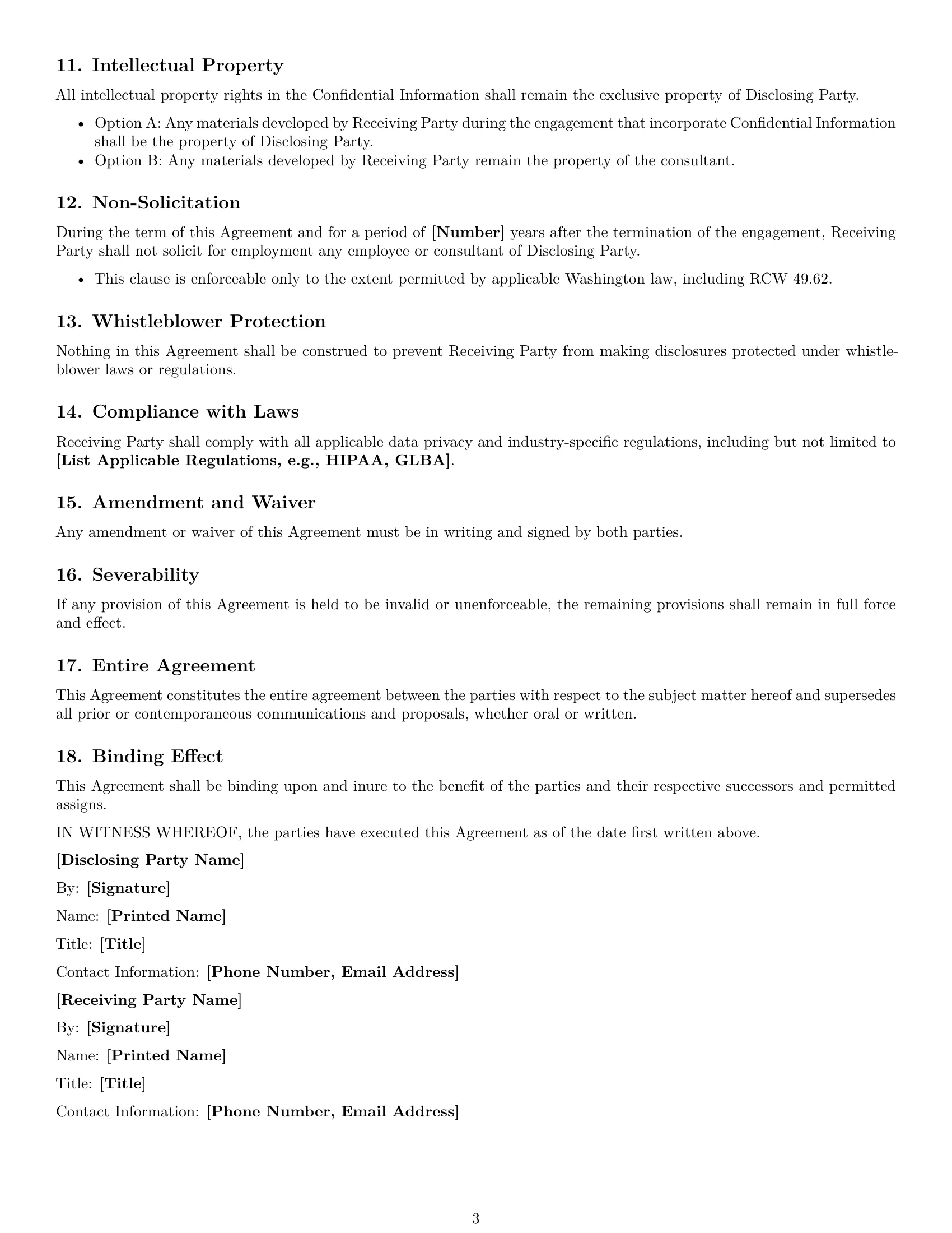 Preview page 3 of Free Washington consultant nda template