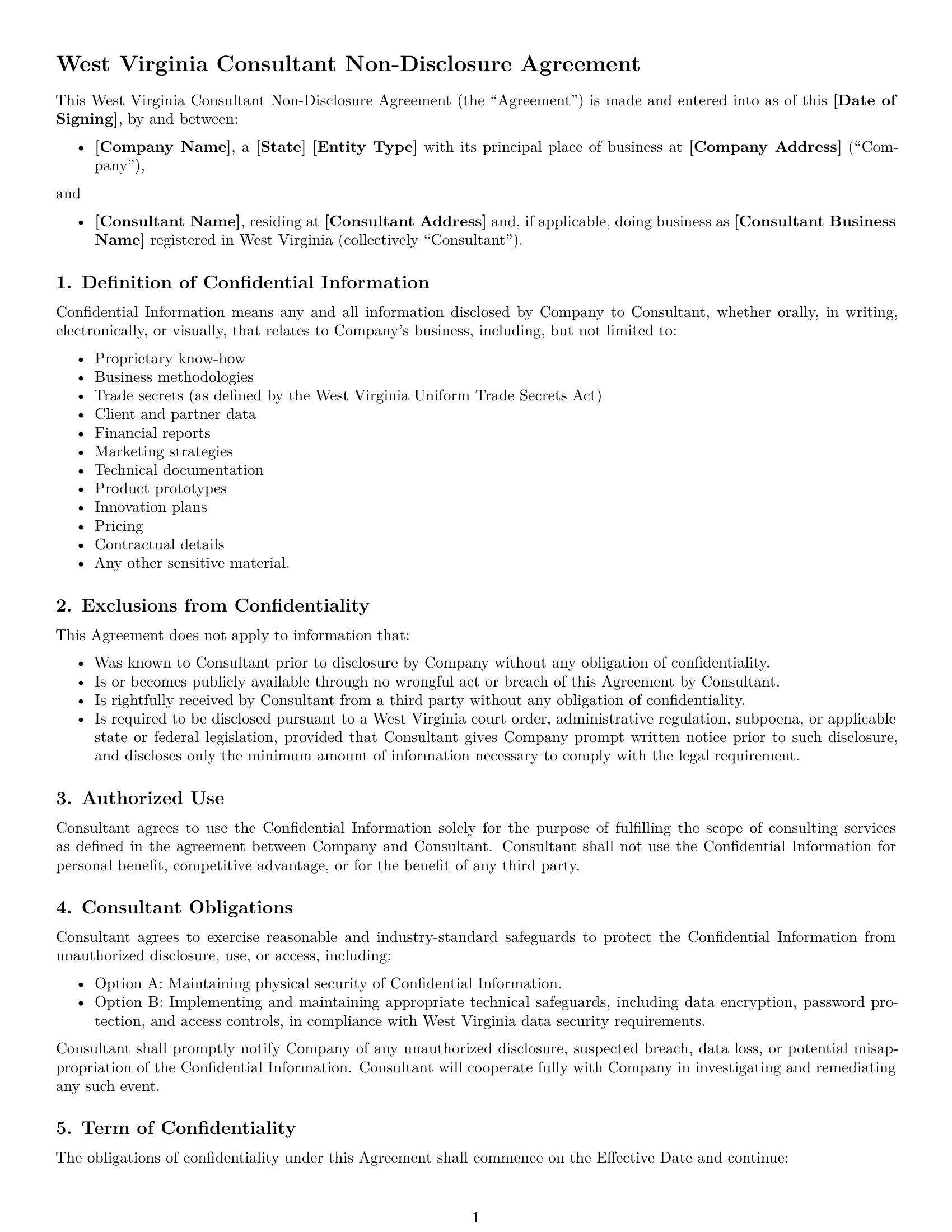 Preview page 1 of Free West Virginia consultant nda template