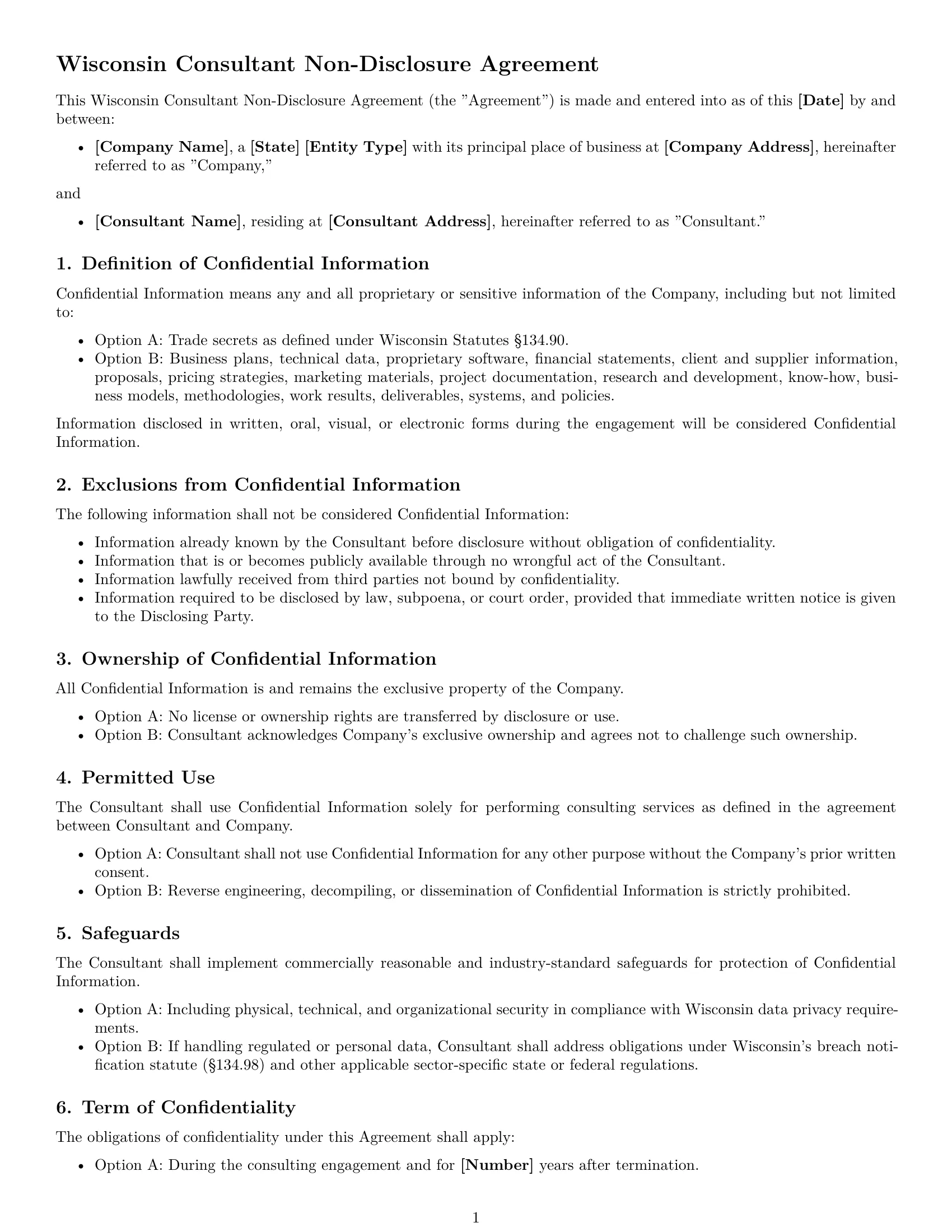 Preview page 1 of Free Wisconsin consultant nda template