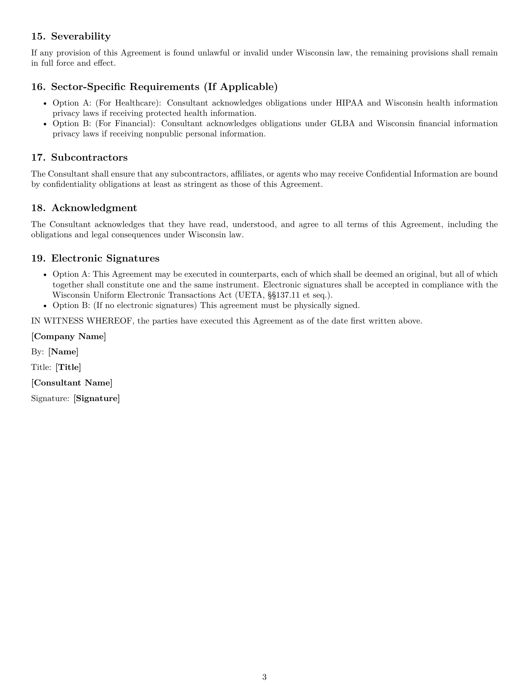 Preview page 3 of Free Wisconsin consultant nda template