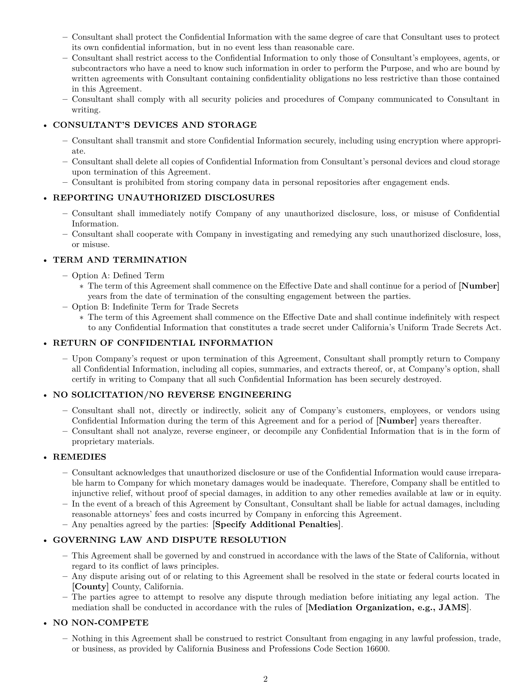 Preview page 2 of Free California consultant nda template