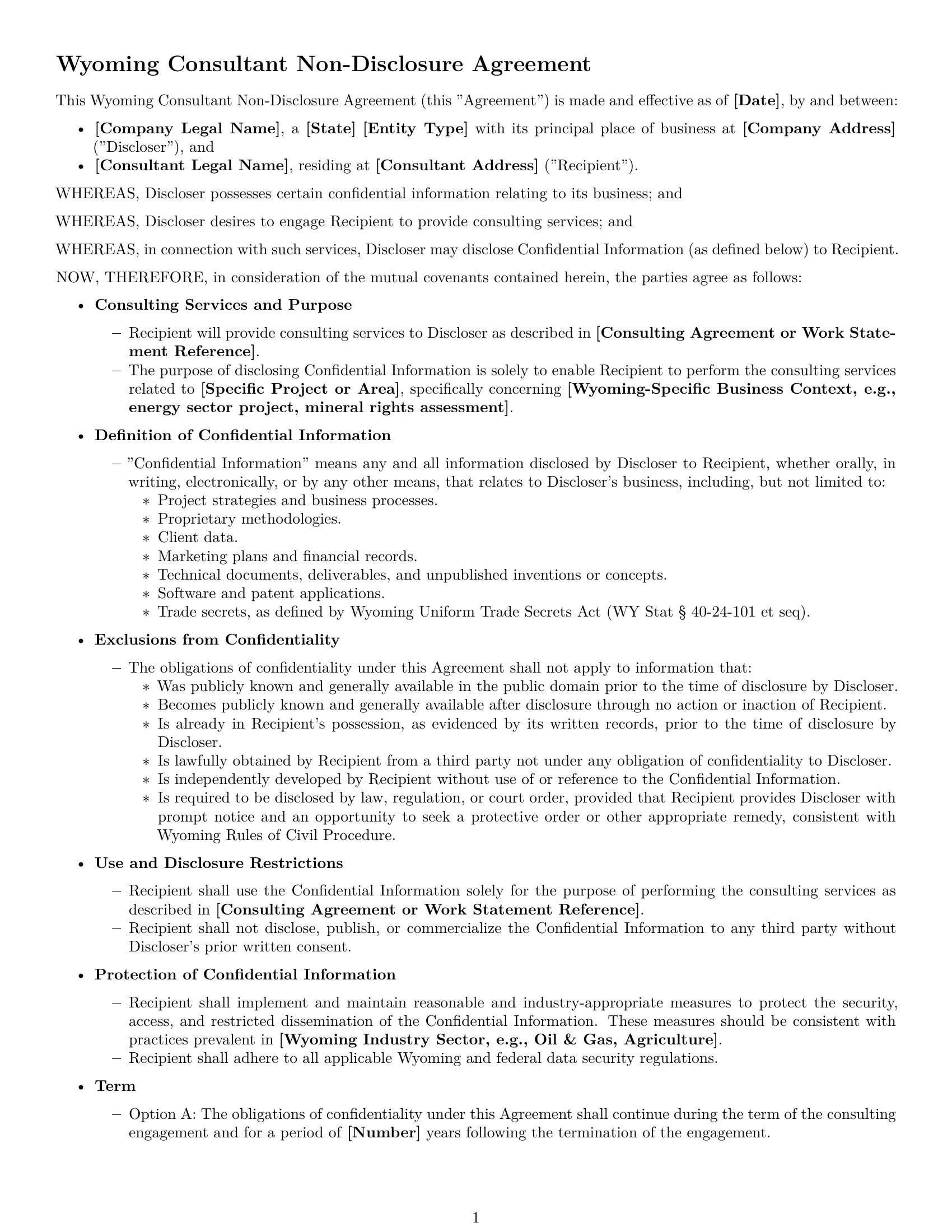 Preview page 1 of Free Wyoming consultant nda template