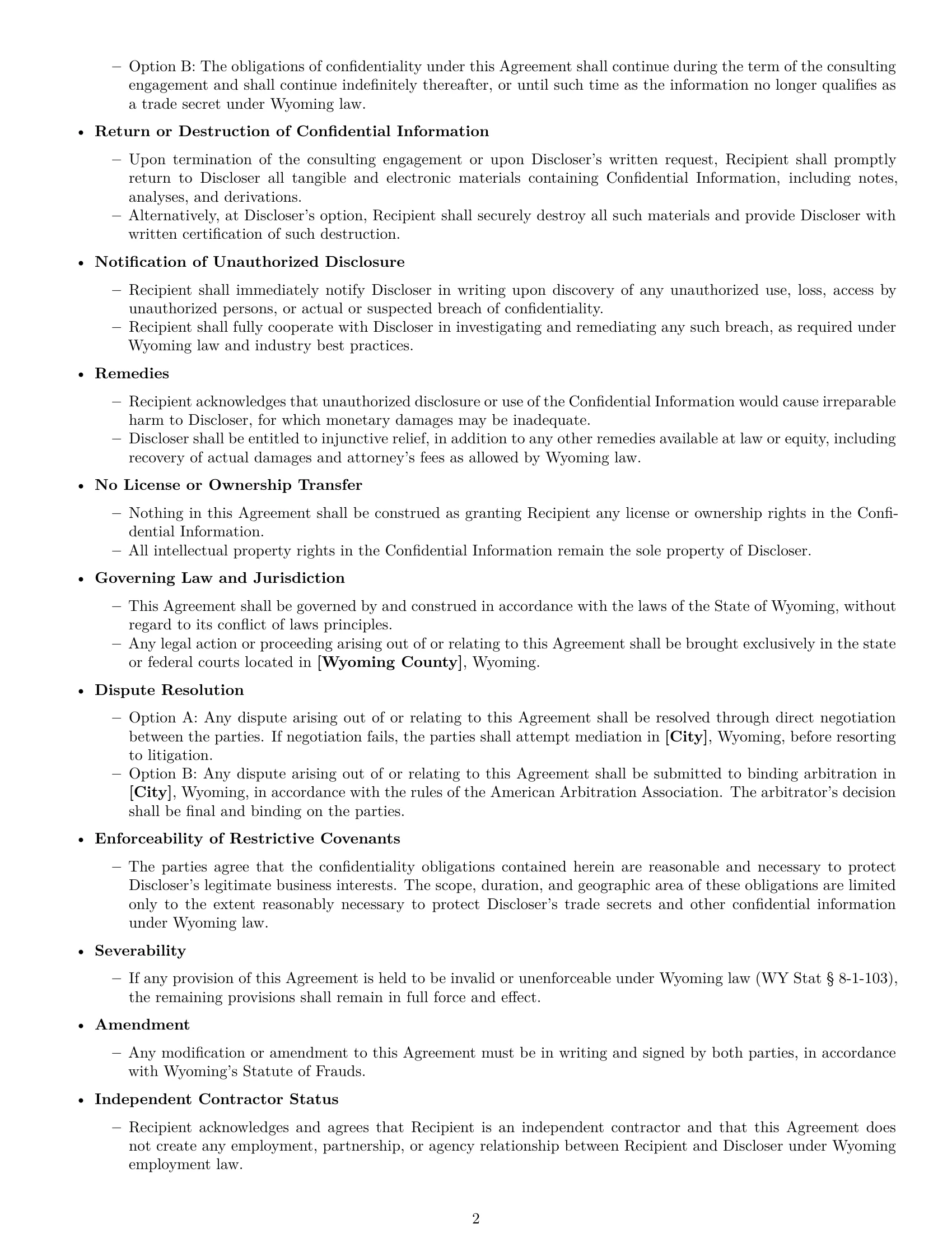 Preview page 2 of Free Wyoming consultant nda template