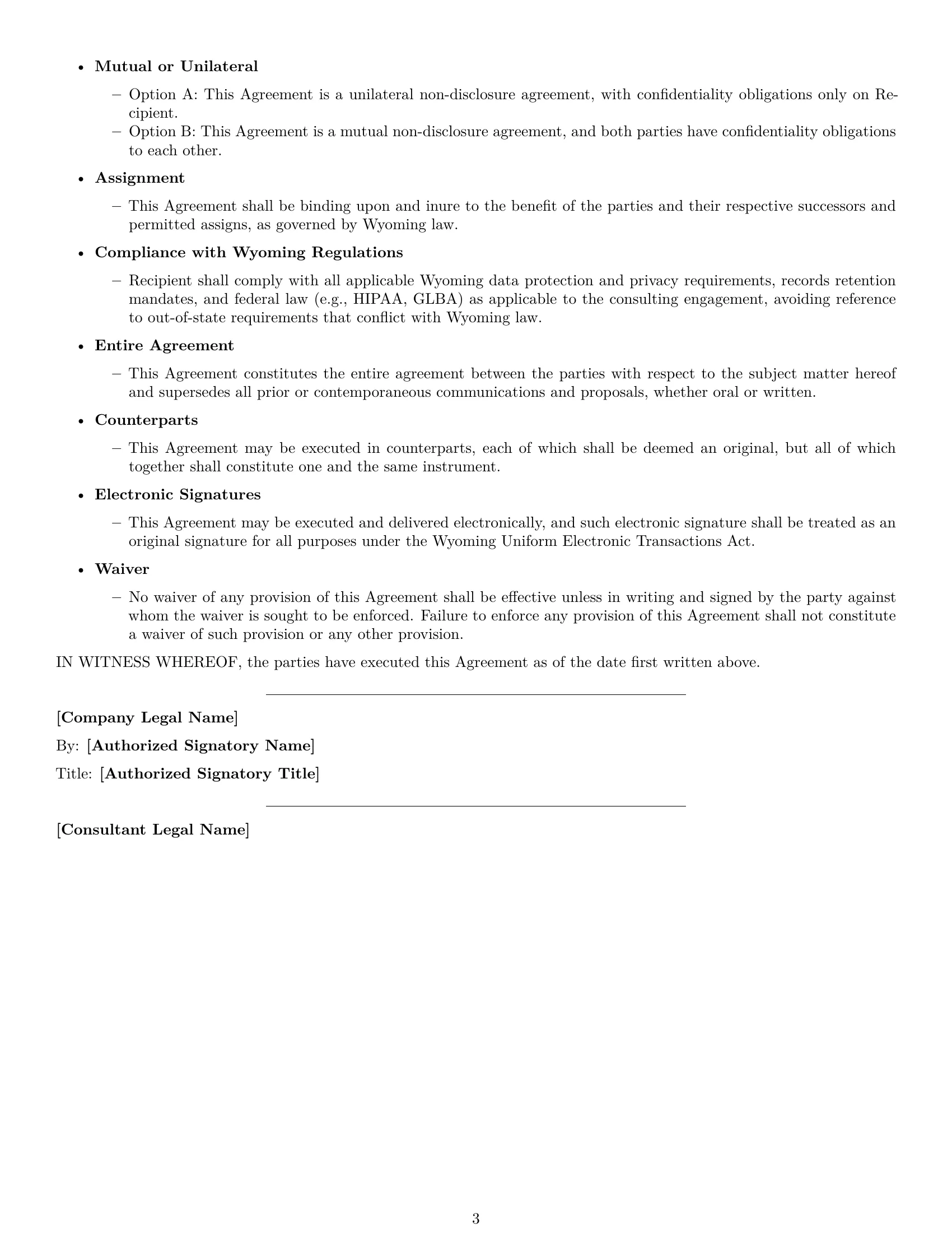 Preview page 3 of Free Wyoming consultant nda template