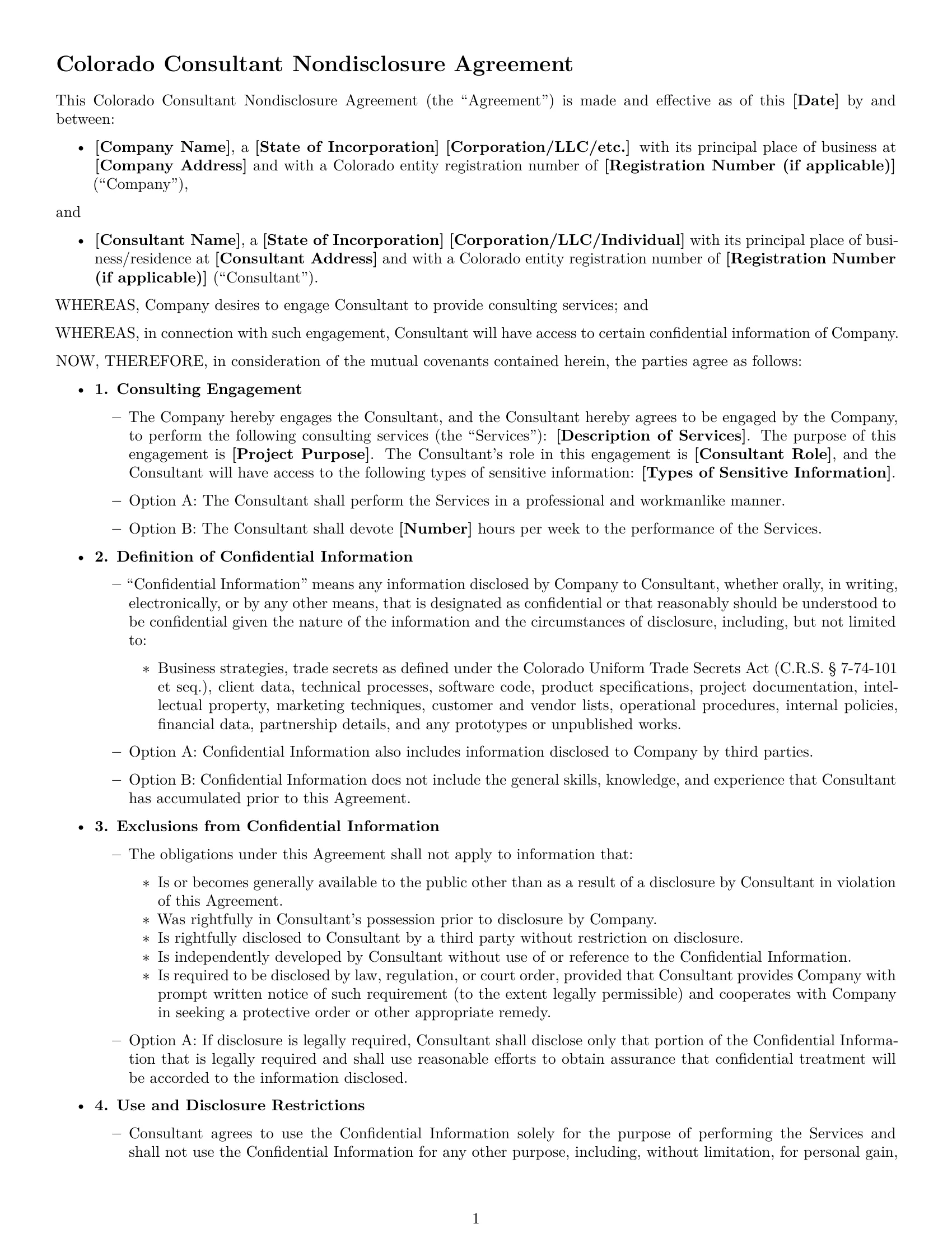 Preview page 1 of Free Colorado consultant nda template