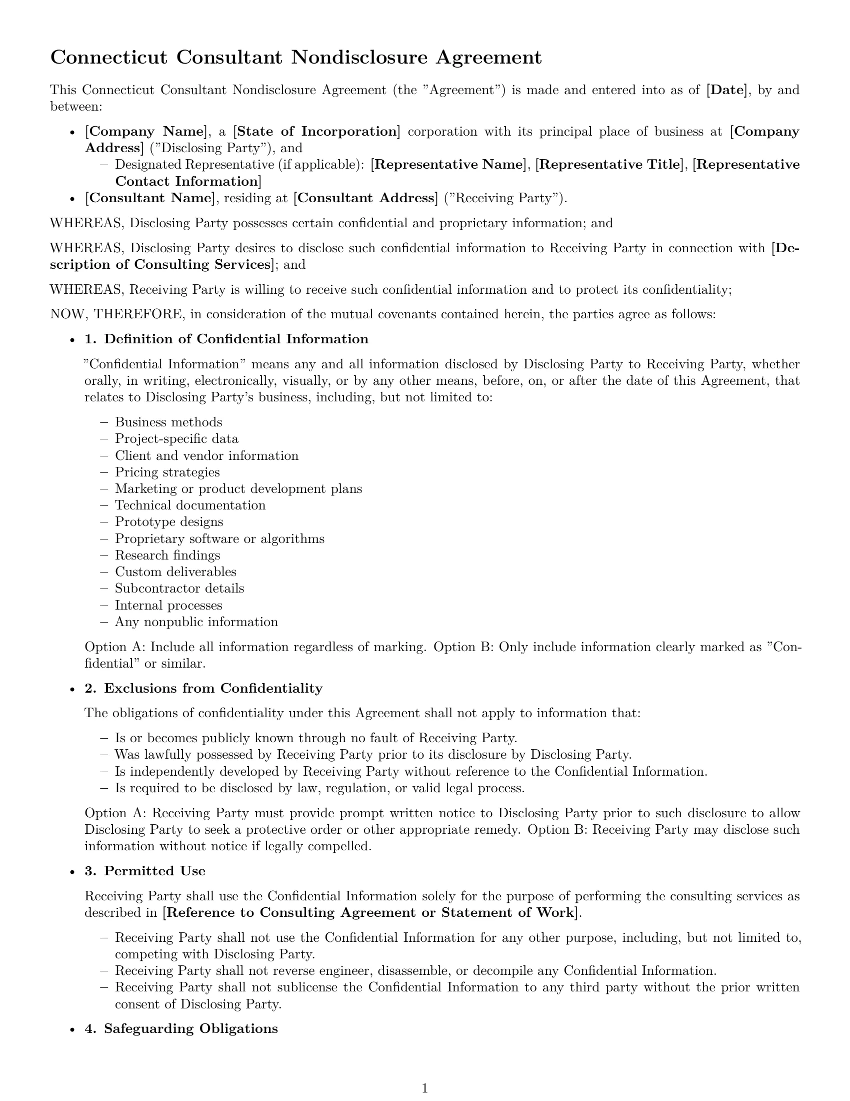 Preview page 1 of Free Connecticut consultant nda template