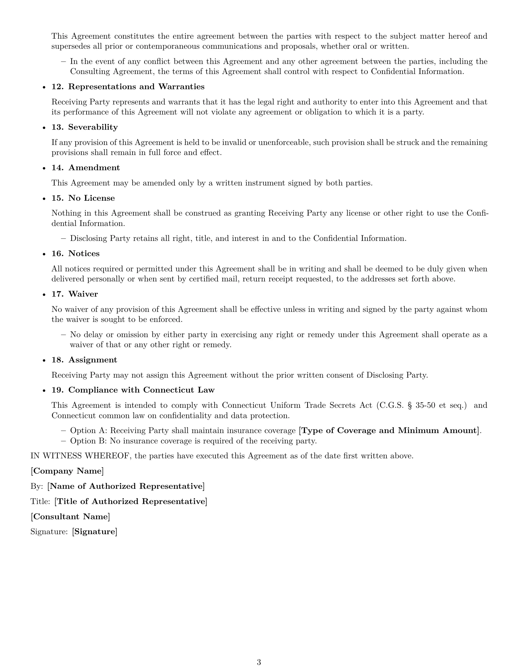 Preview page 3 of Free Connecticut consultant nda template