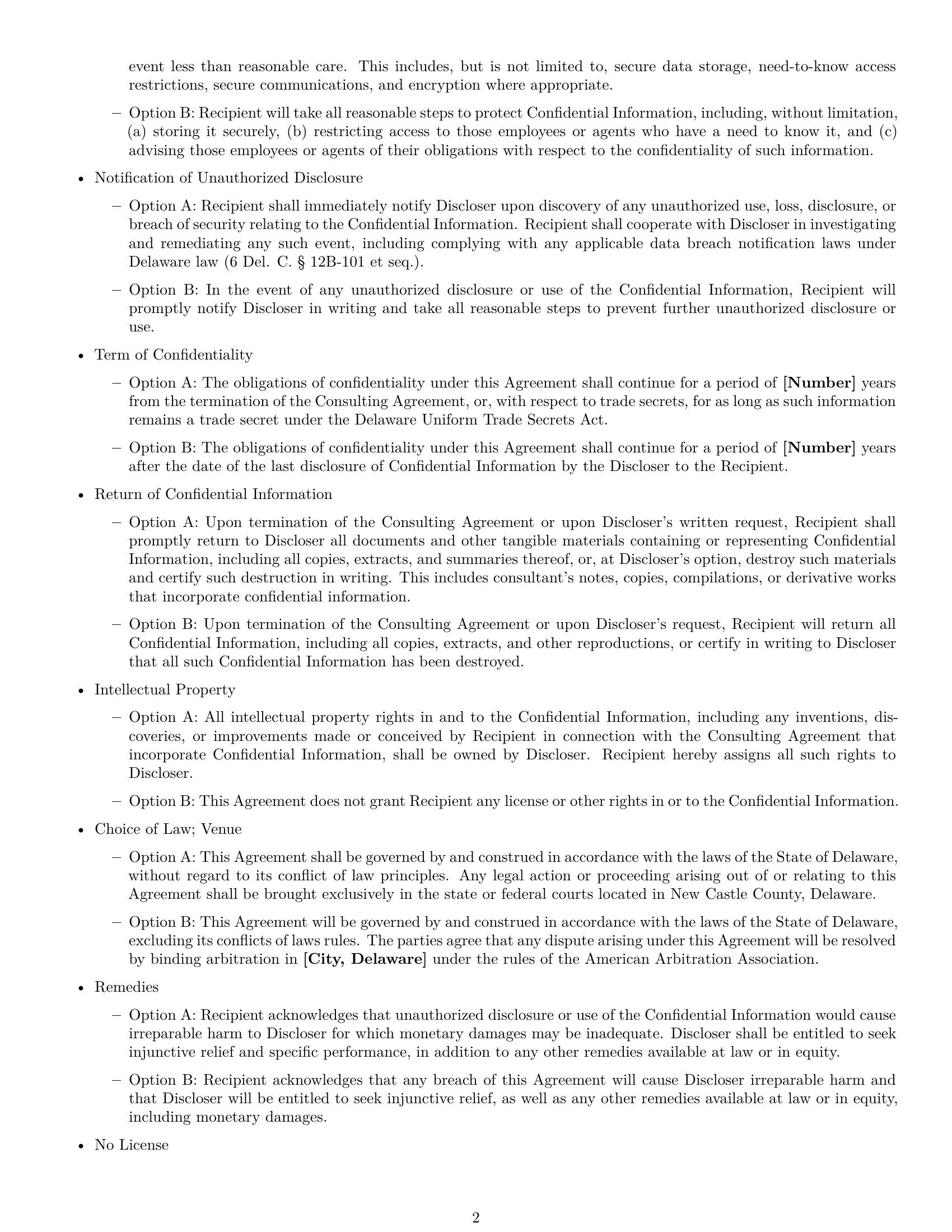 Preview page 2 of Free Delaware consultant nda template