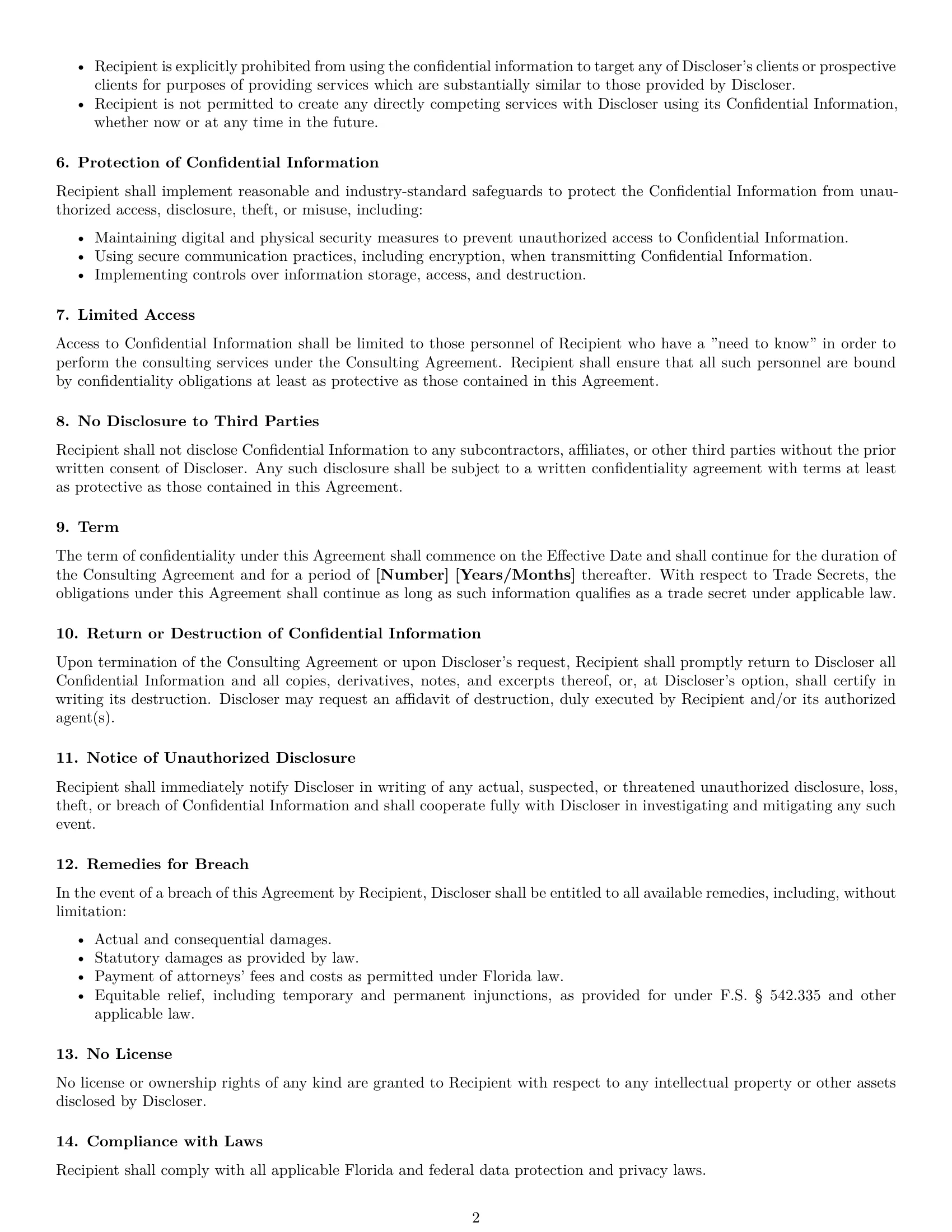 Preview page 2 of Free Florida consultant nda template