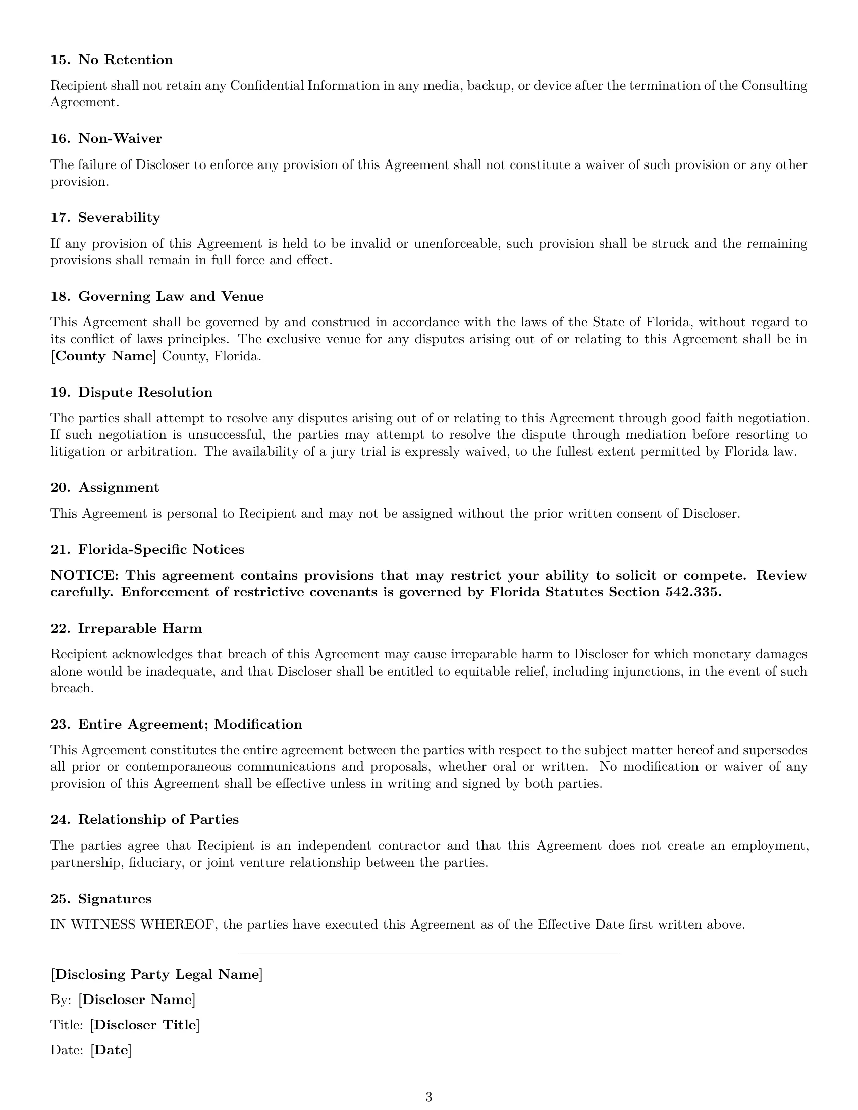 Preview page 3 of Free Florida consultant nda template