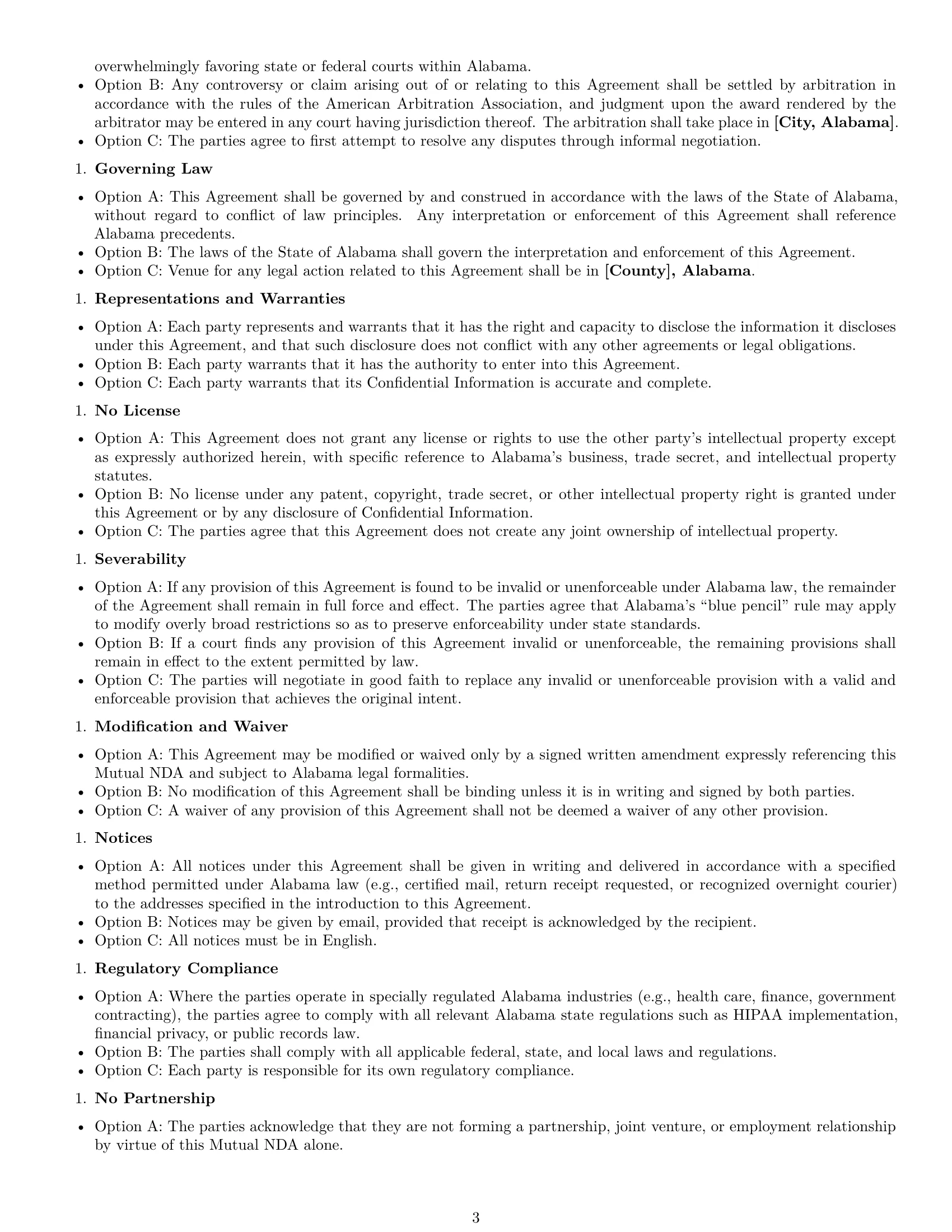 Preview page 3 of Free Alabama mutual nda template