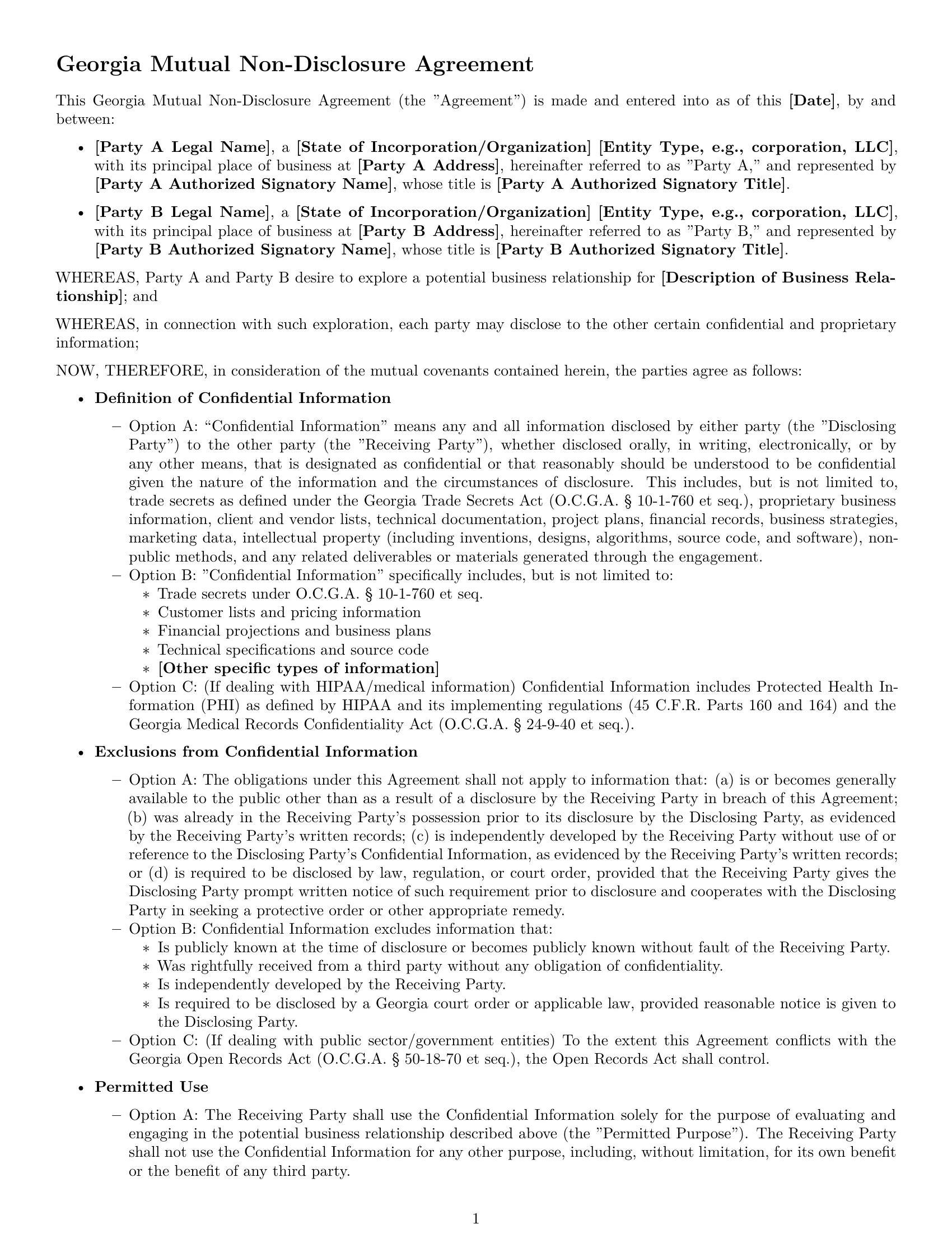 Preview page 1 of Free Georgia mutual nda template