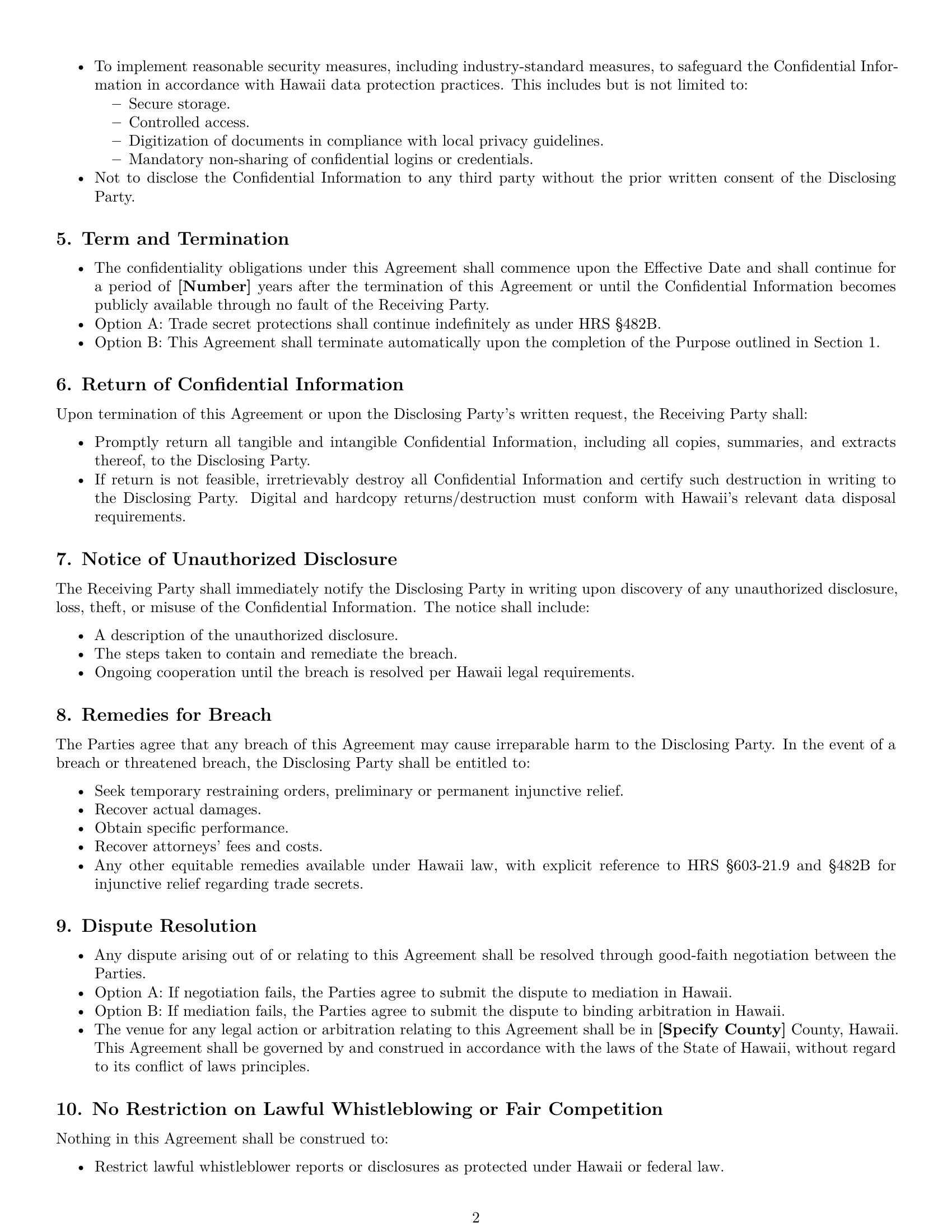 Preview page 2 of Free Hawaii mutual nda template