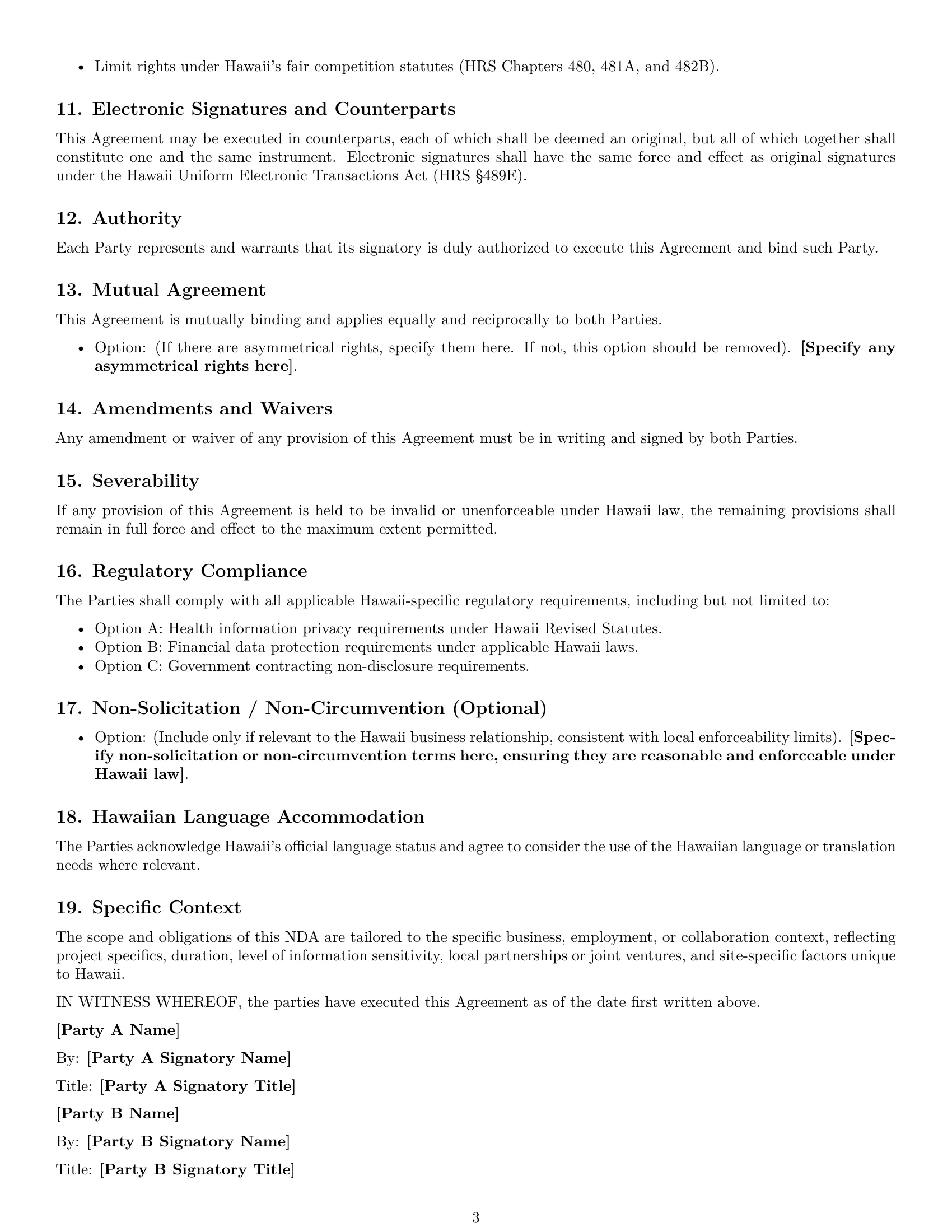 Preview page 3 of Free Hawaii mutual nda template