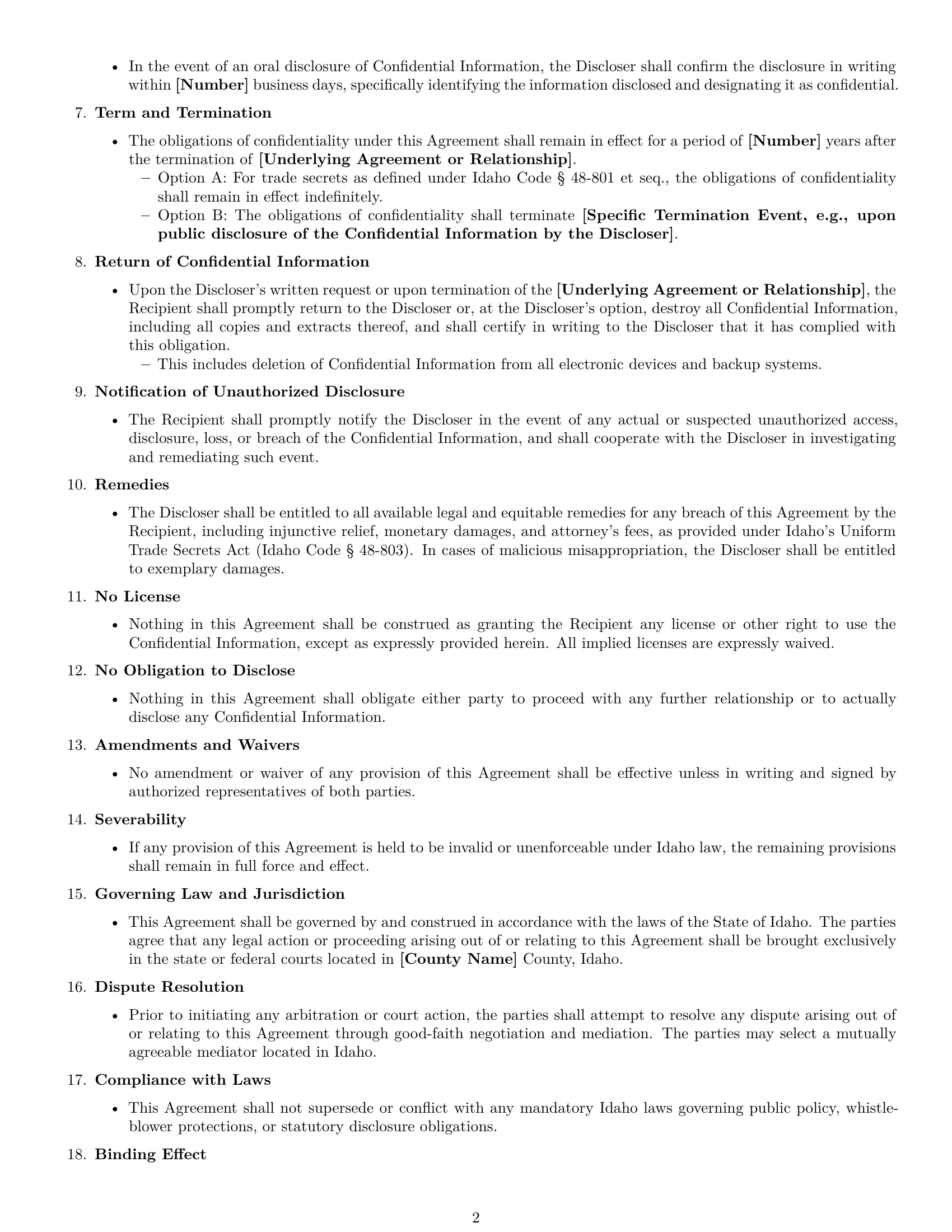 Preview page 2 of Free Idaho mutual nda template