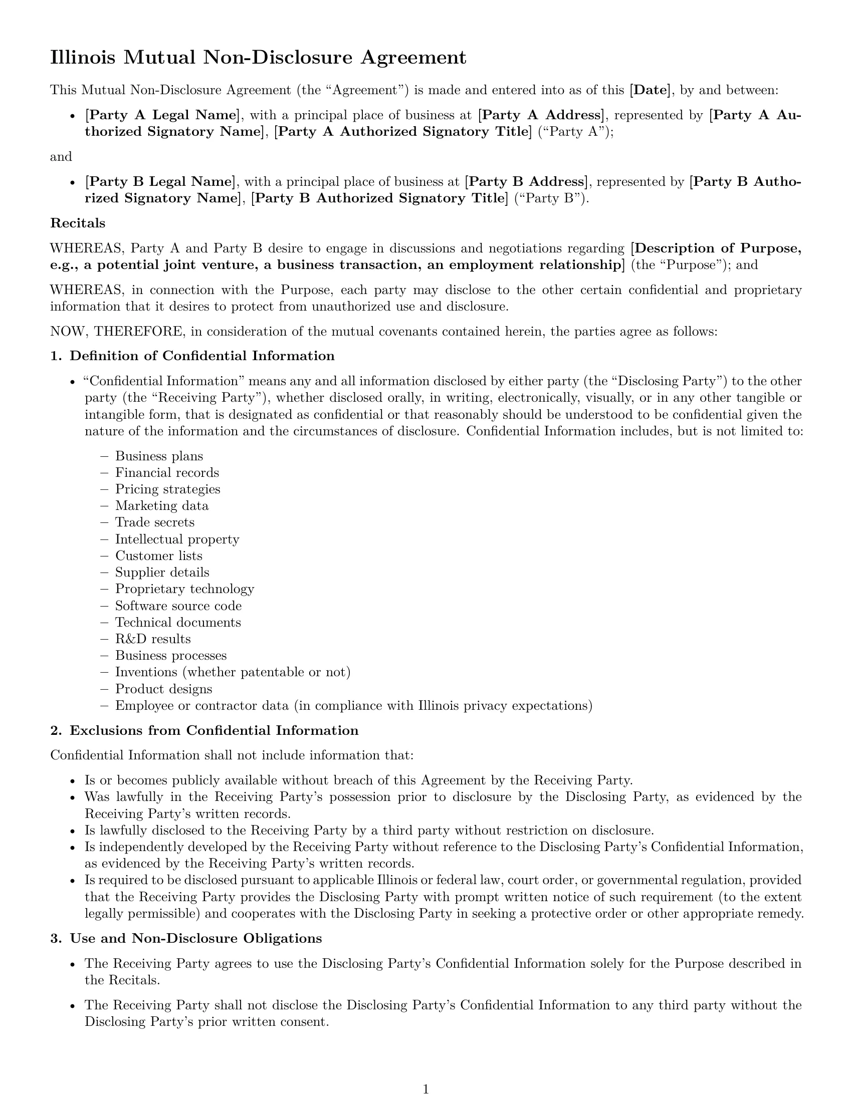Preview page 1 of Free Illinois mutual nda template